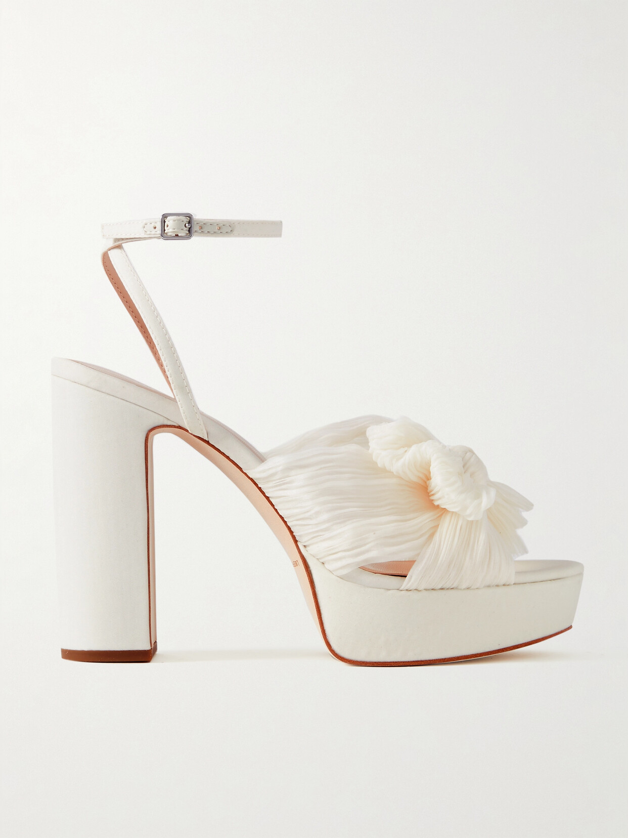 Shop Loeffler Randall Natalia Bow-embellished Plissé-organza Platform Sandals In White