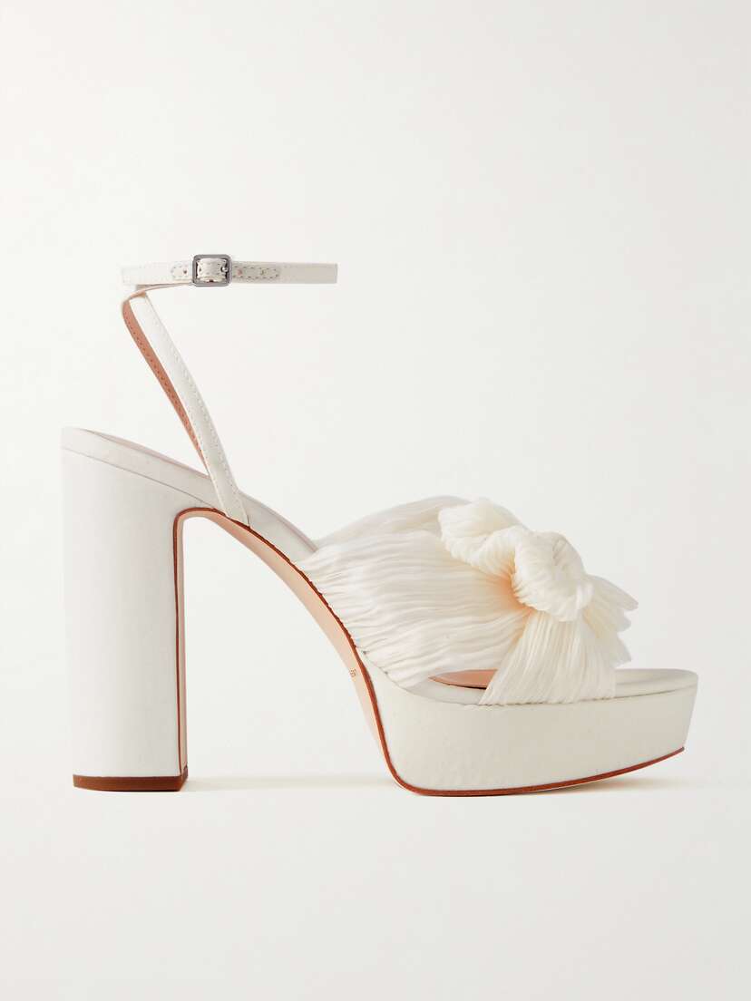 Loeffler Randall Natalia Bow-embellished Plissé-organza Platform Sandals