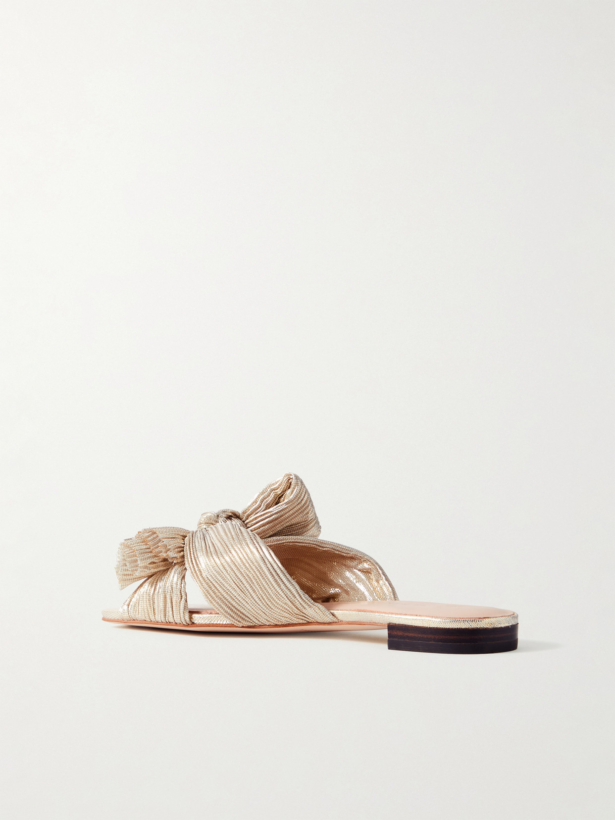 Shop Loeffler Randall Daphne Bow-embellished Plissé-lamé Slidesa In Gold