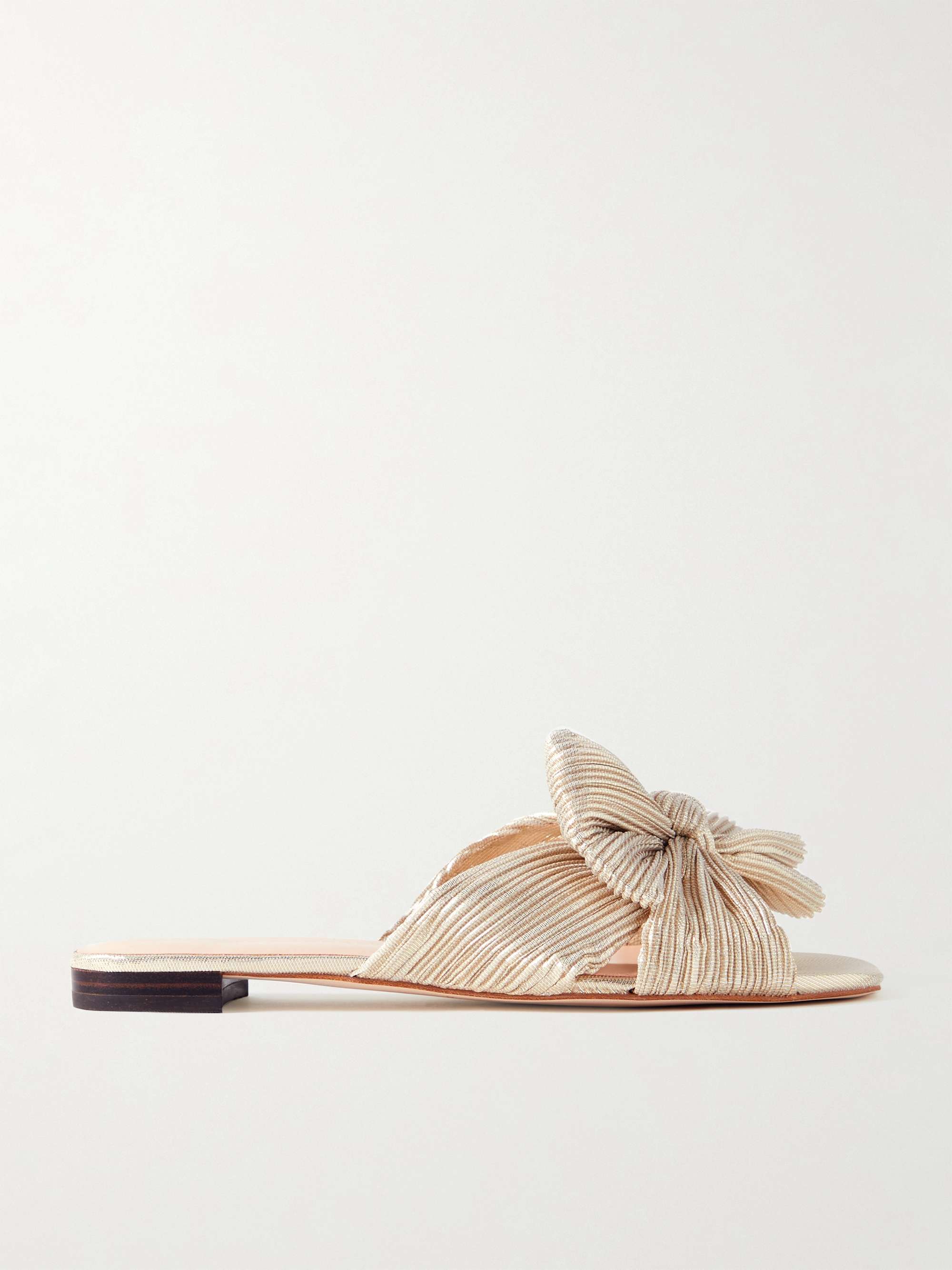 LOEFFLER RANDALL Daphne bow-embellished plissé-lamé slides