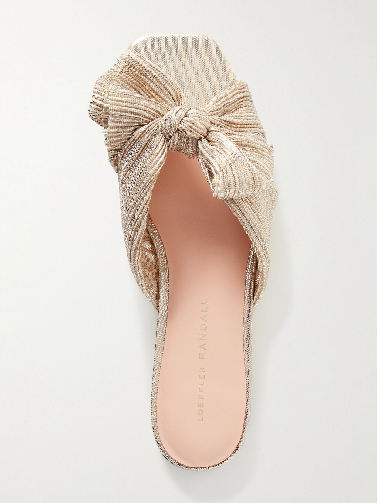 Shop Loeffler Randall Daphne Bow-embellished Plissé-lamé Slidesa In Gold