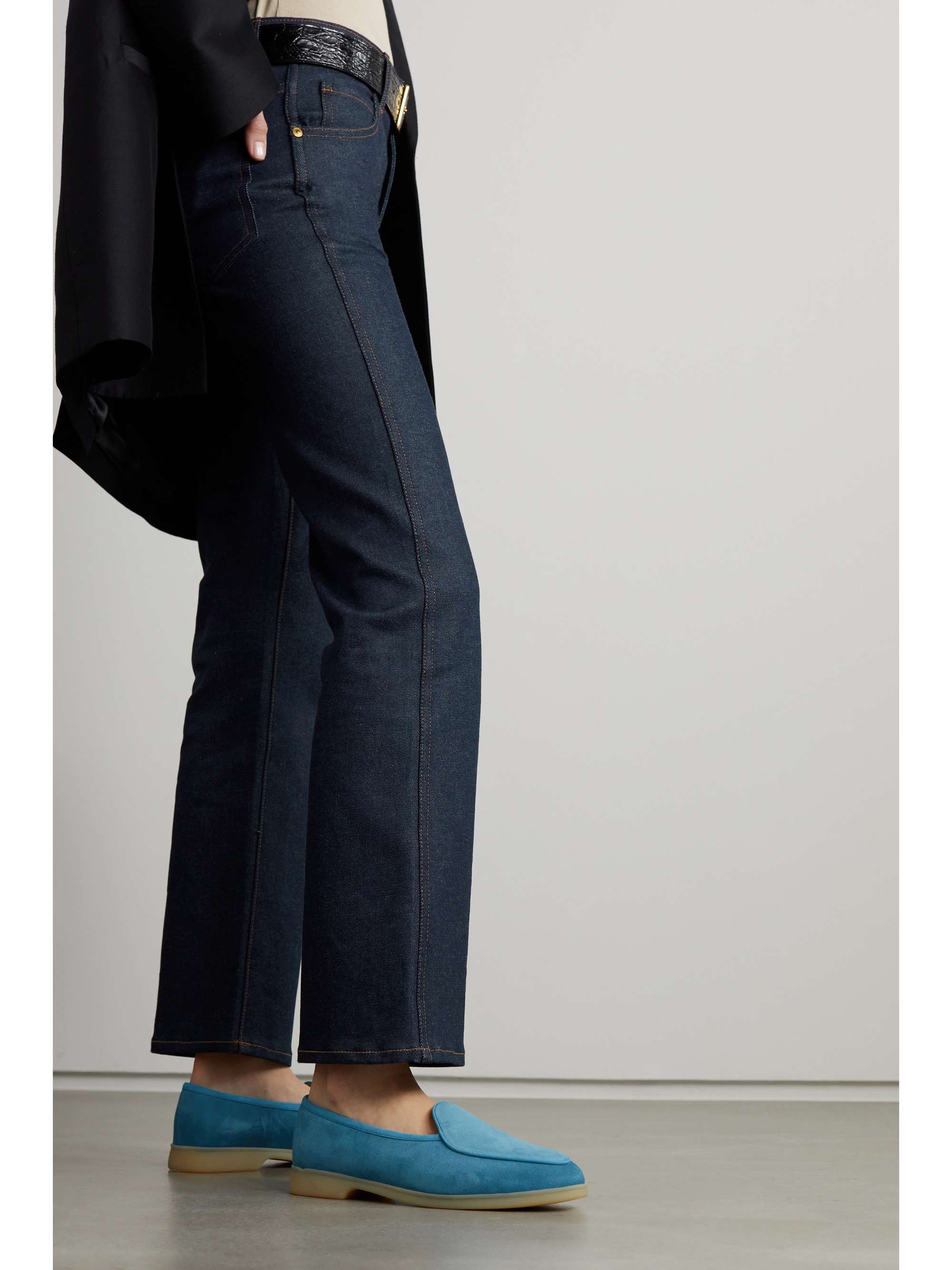 BAUDOIN & LANGE Stride leather-trimmed suede loafers