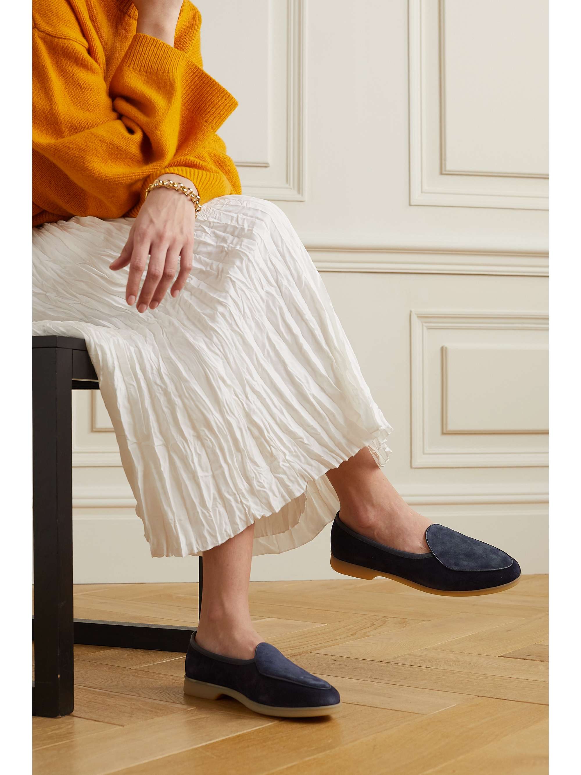 BAUDOIN & LANGE Stride leather-trimmed suede loafers