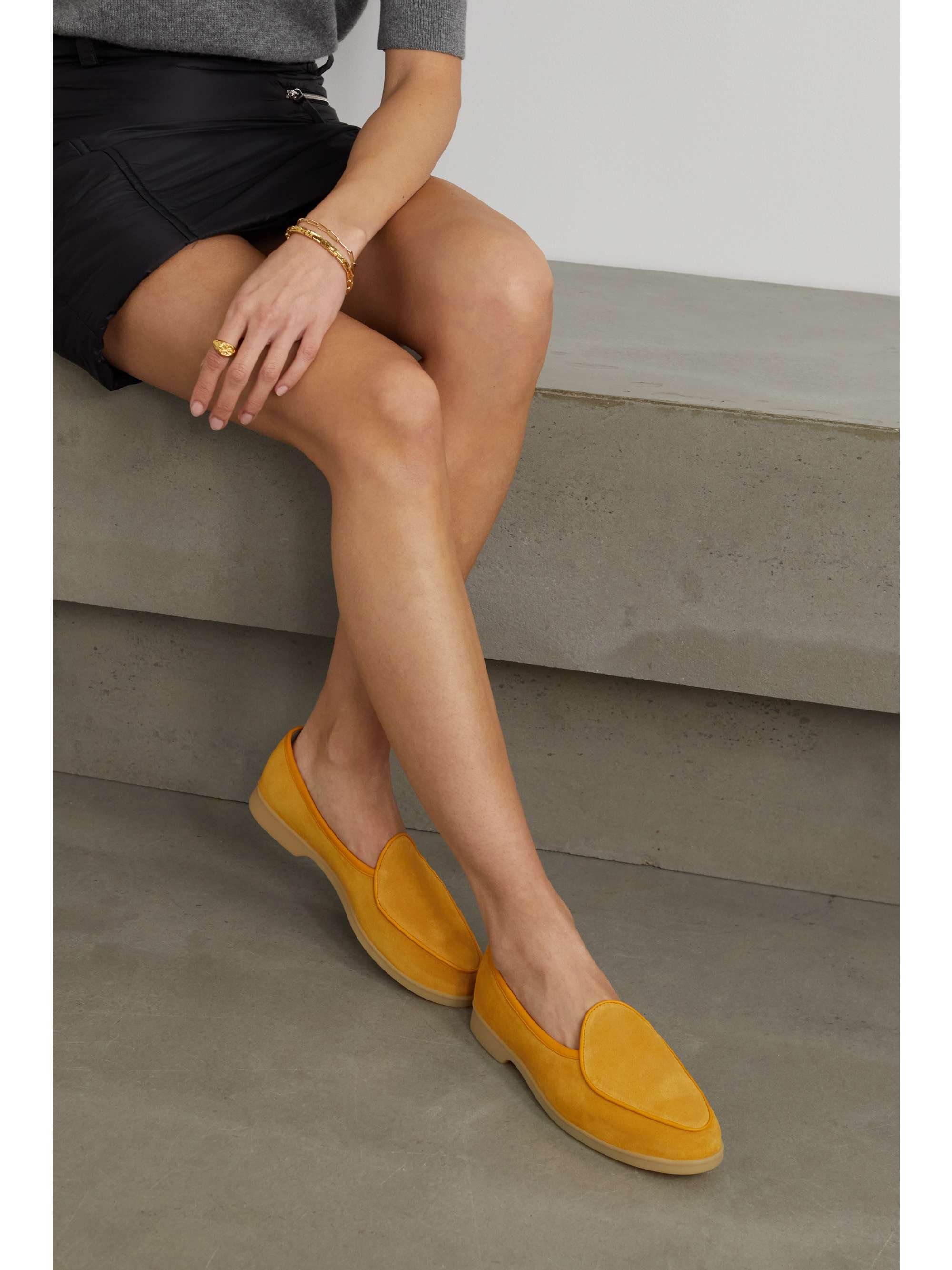 Yellow Stride leather-trimmed suede 