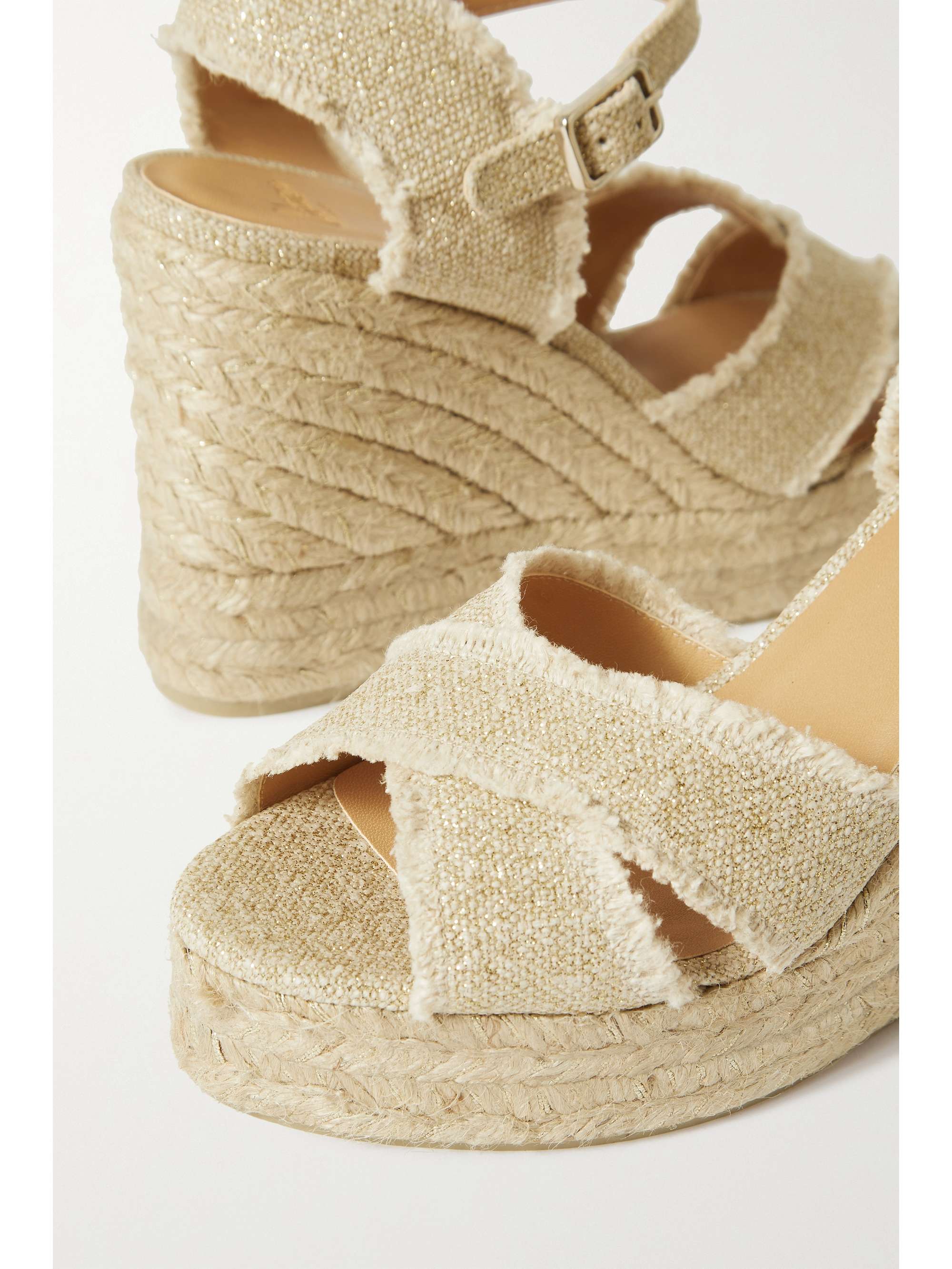 CASTAÑER + NET SUSTAIN Bromelia 100 metallic canvas espadrille wedge sandals