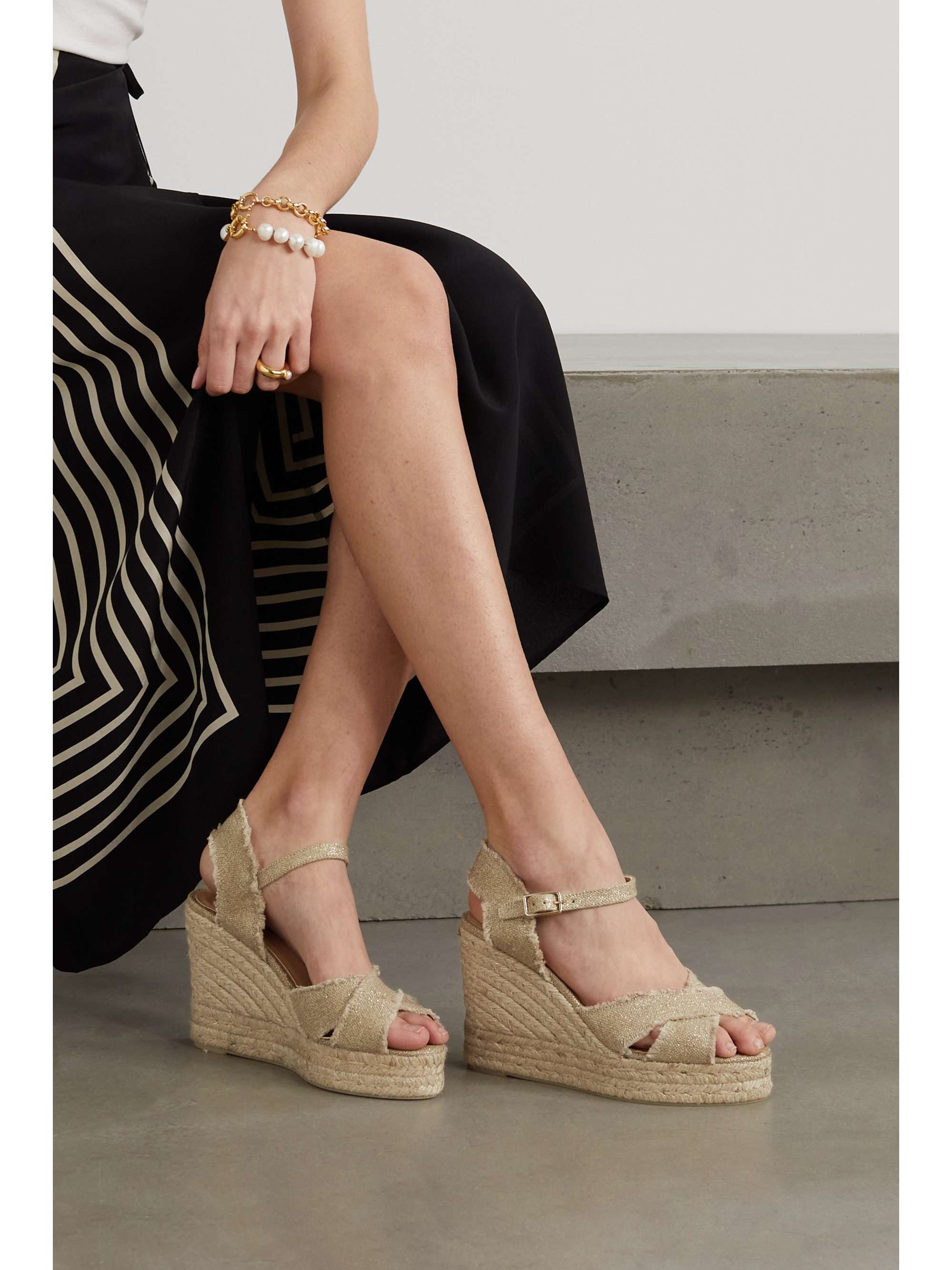 CASTAÑER + NET SUSTAIN Bromelia 100 metallic canvas espadrille wedge sandals