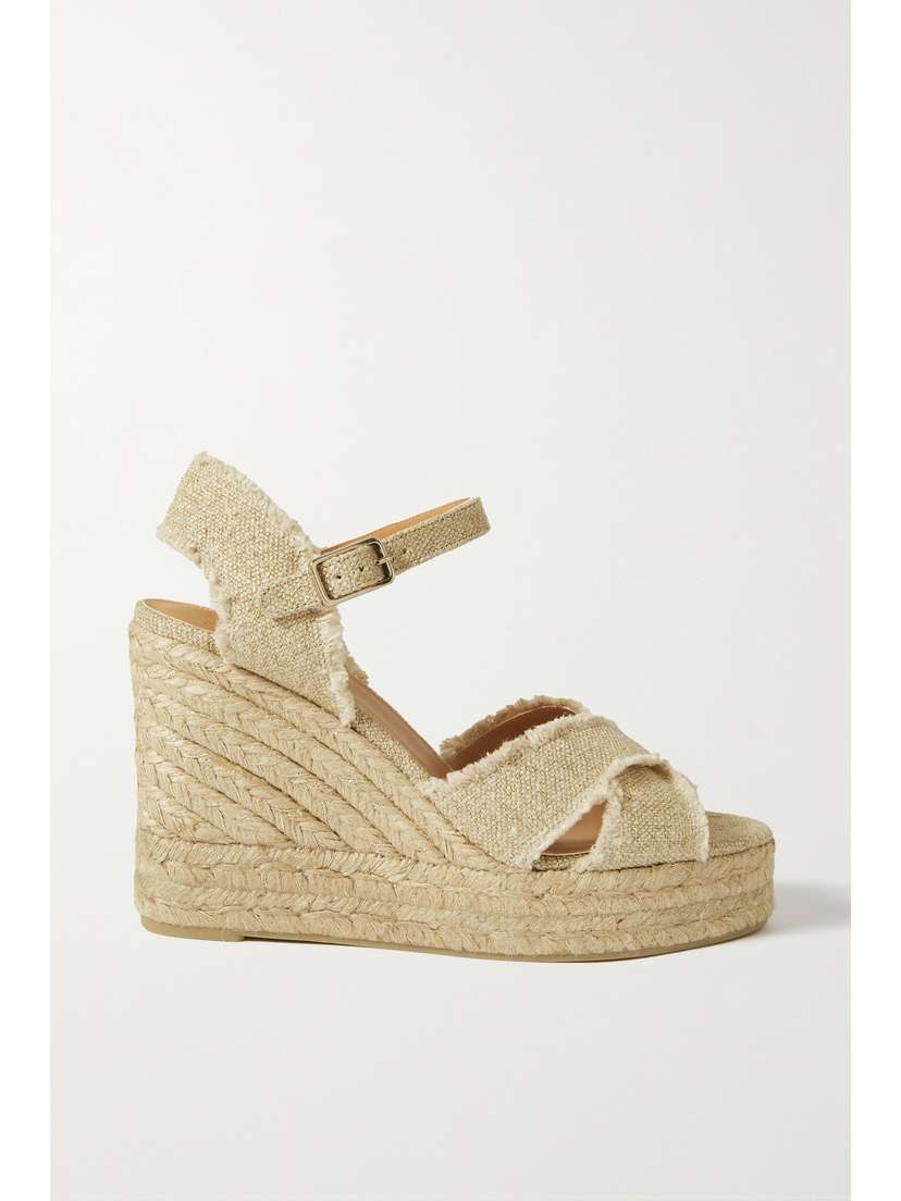 Castañer + Net Sustain Bromelia 100 Metallic Canvas Espadrille Wedge Sandals
