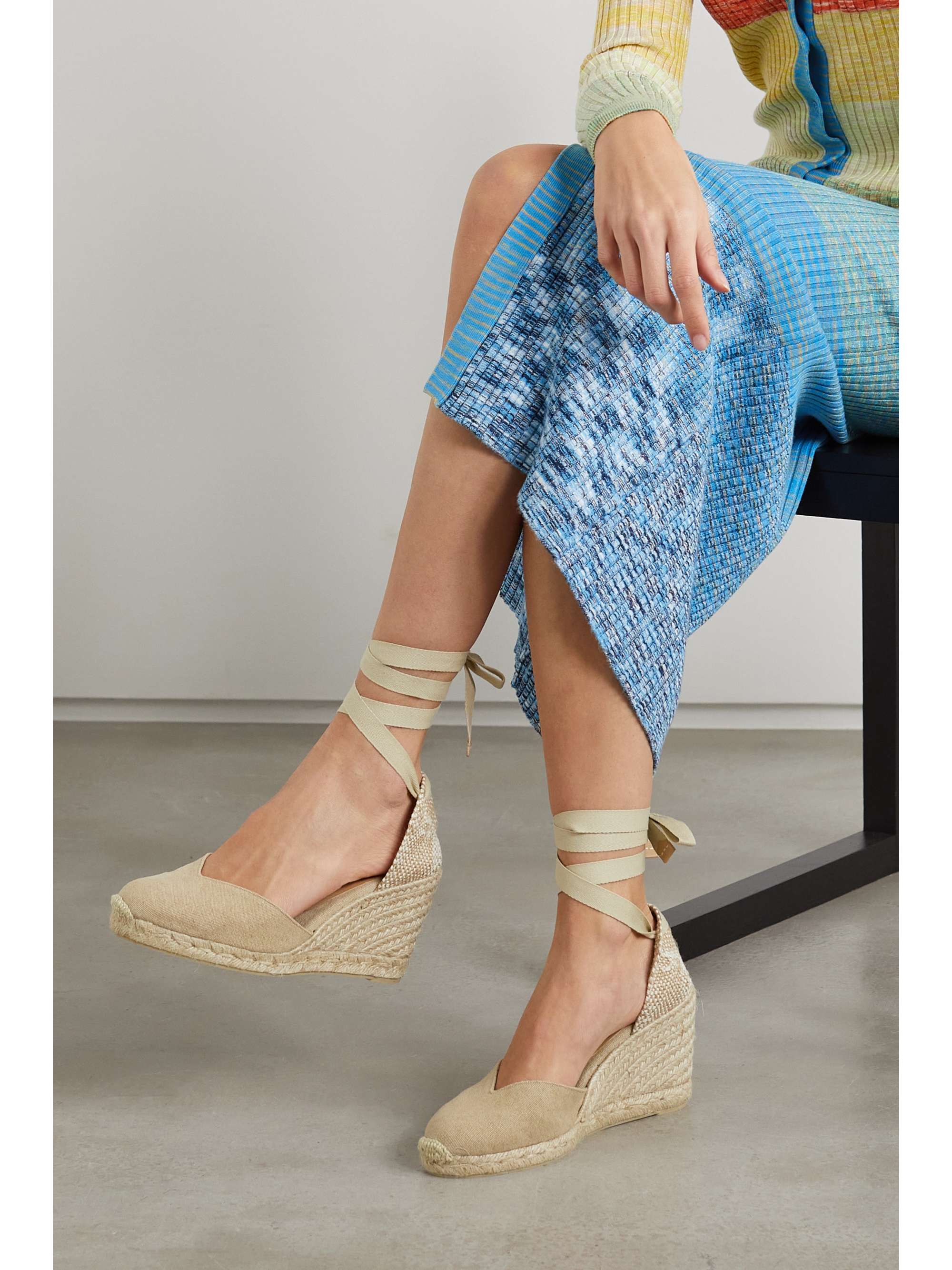 CASTAÑER + NET SUSTAIN Chiara 80 satin and canvas wedge espadrilles