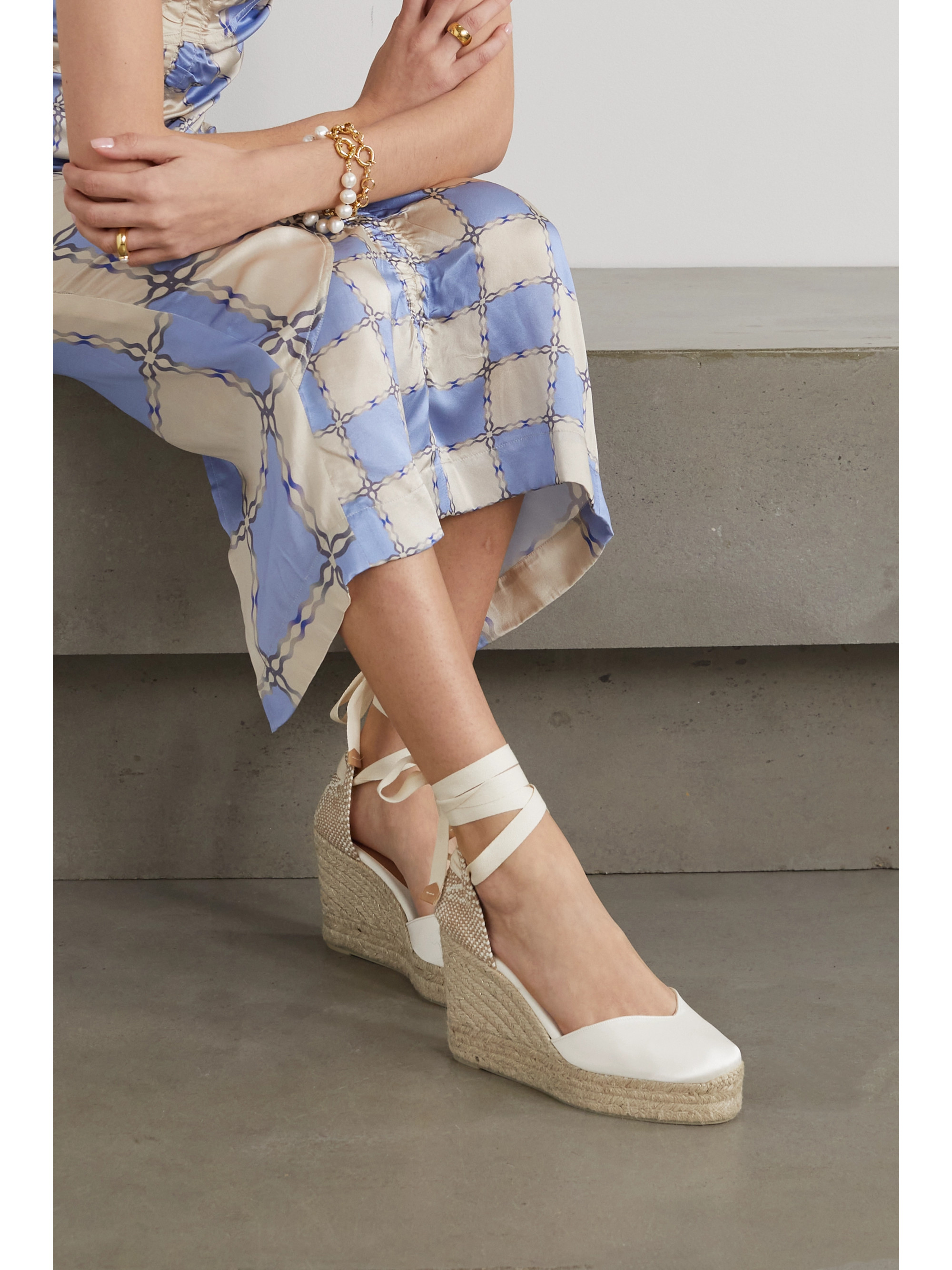 Castañer + NET SUSTAIN Chiara 100 satin and canvas wedge espadrilles