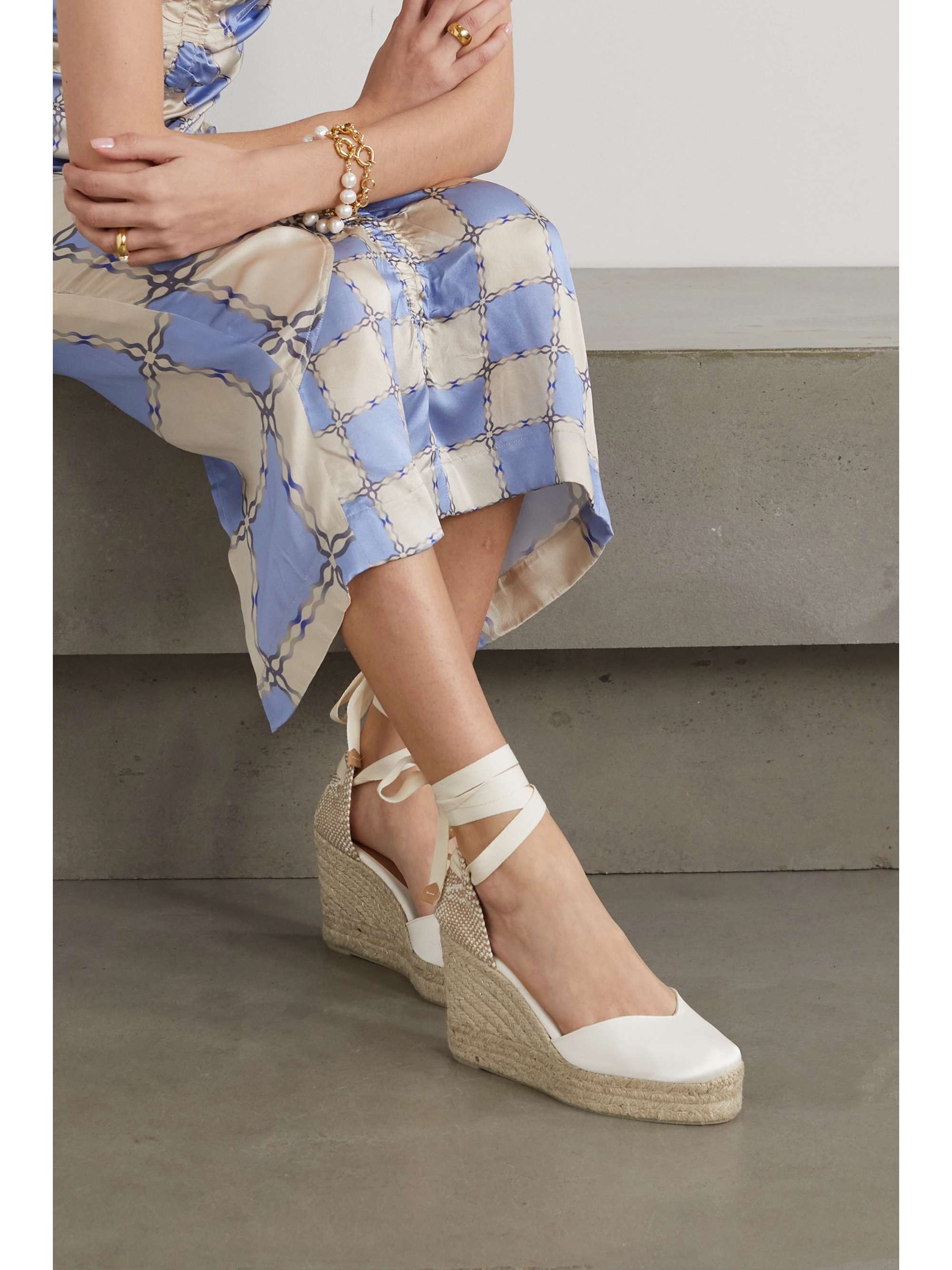 CASTAÑER + NET SUSTAIN Chiara 100 satin and canvas wedge espadrilles