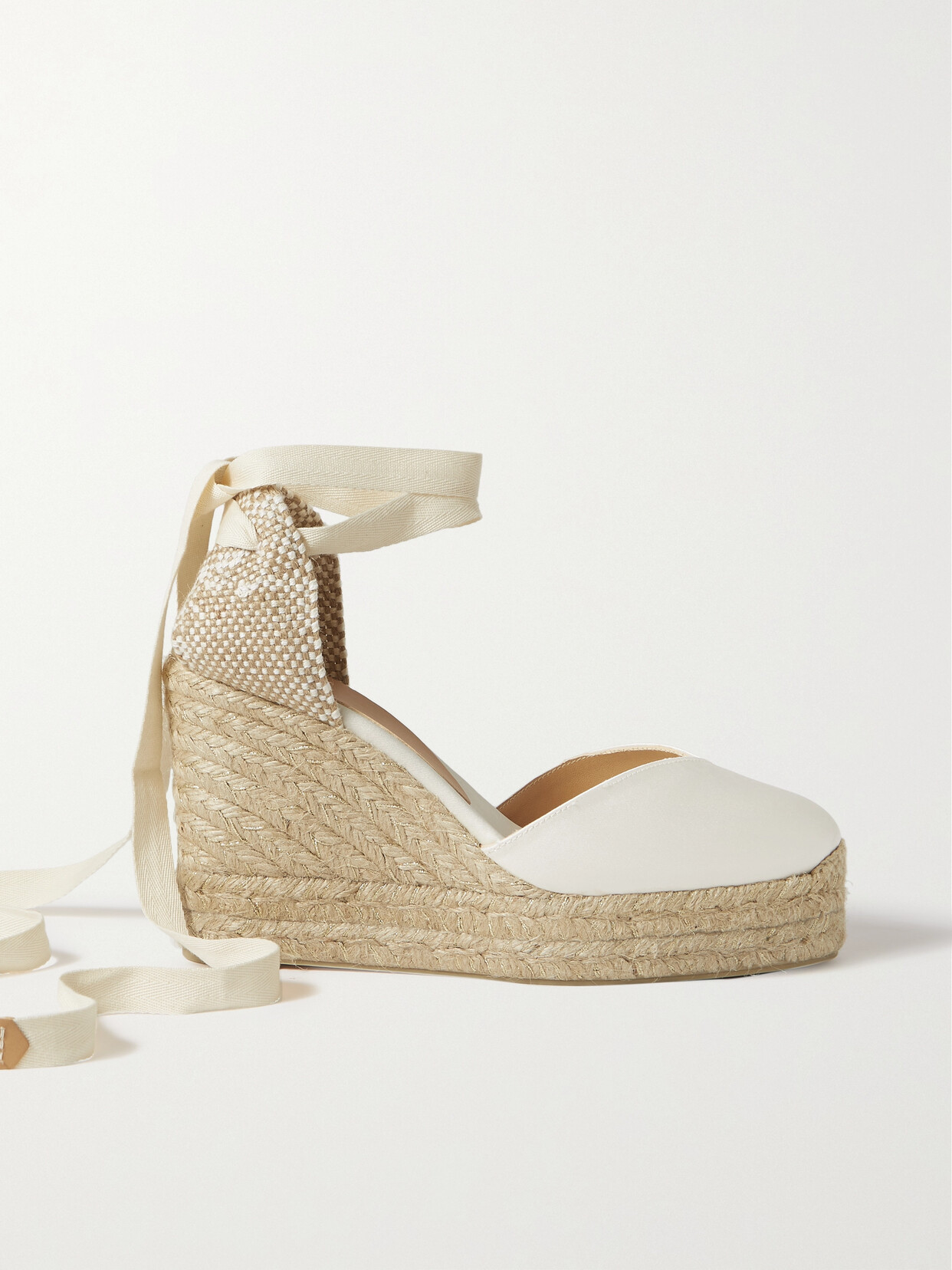 Castaã±er Chiara 100 Satin And Canvas Wedge Espadrilles In White