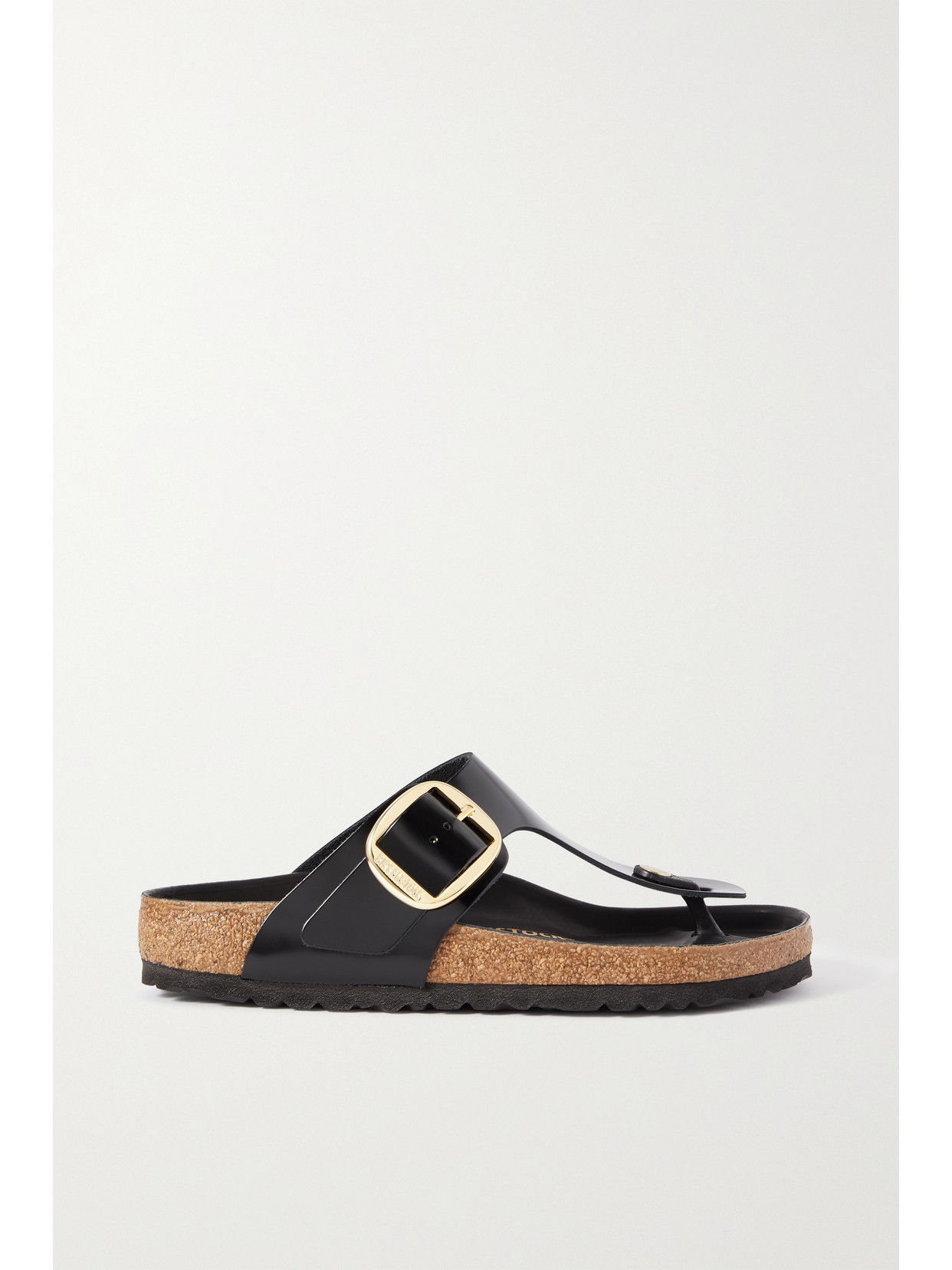 Birkenstock Gizeh Big Buckle High-shine Black Leather Toe Post Sandals