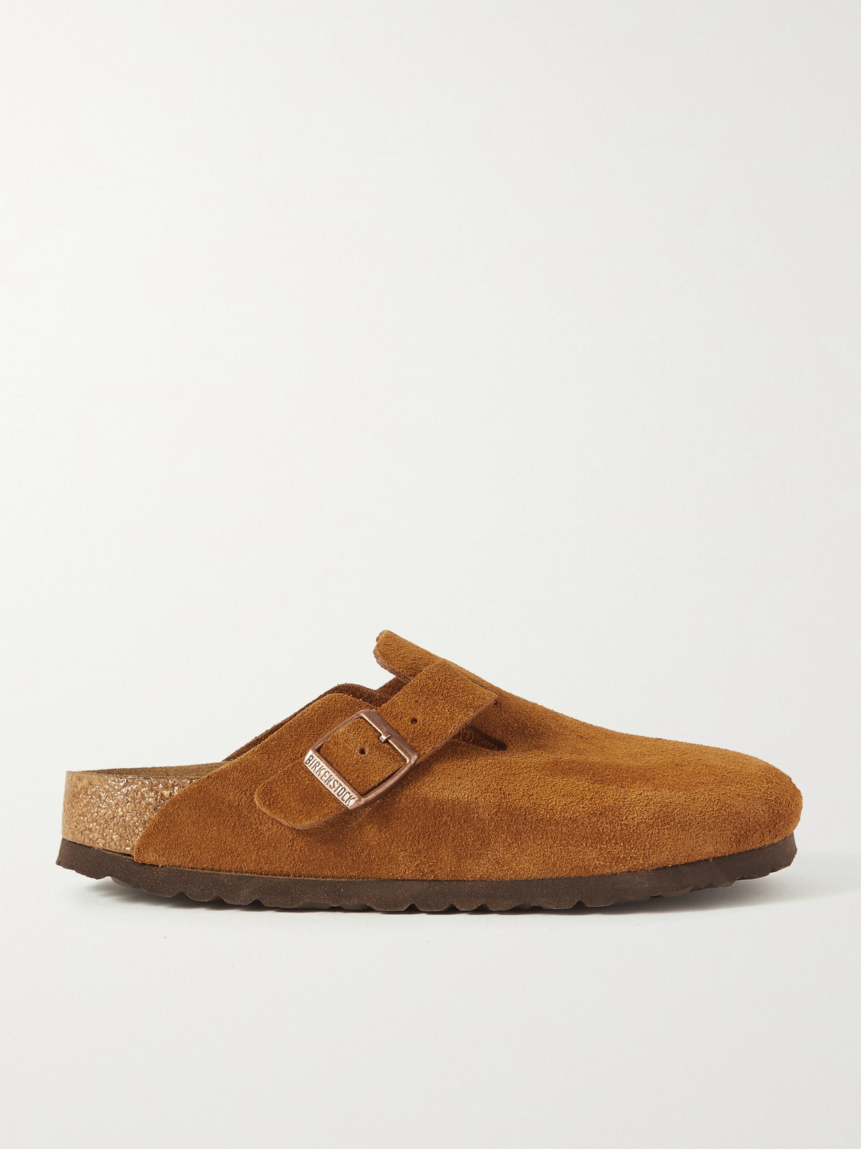 Birkenstock Boston Buckled Suede Backless Loafers In Light Brown