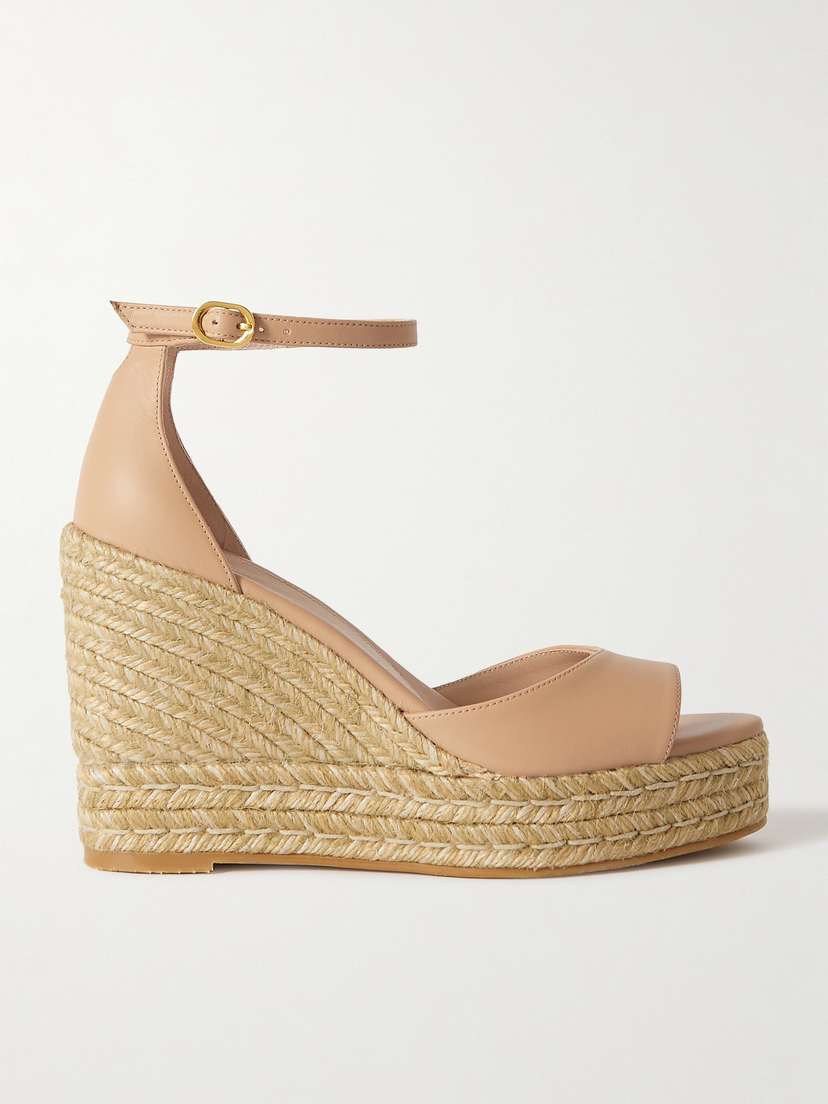 Stuart Weitzman Nudistcurve Leather Espadrille Wedge Sandals