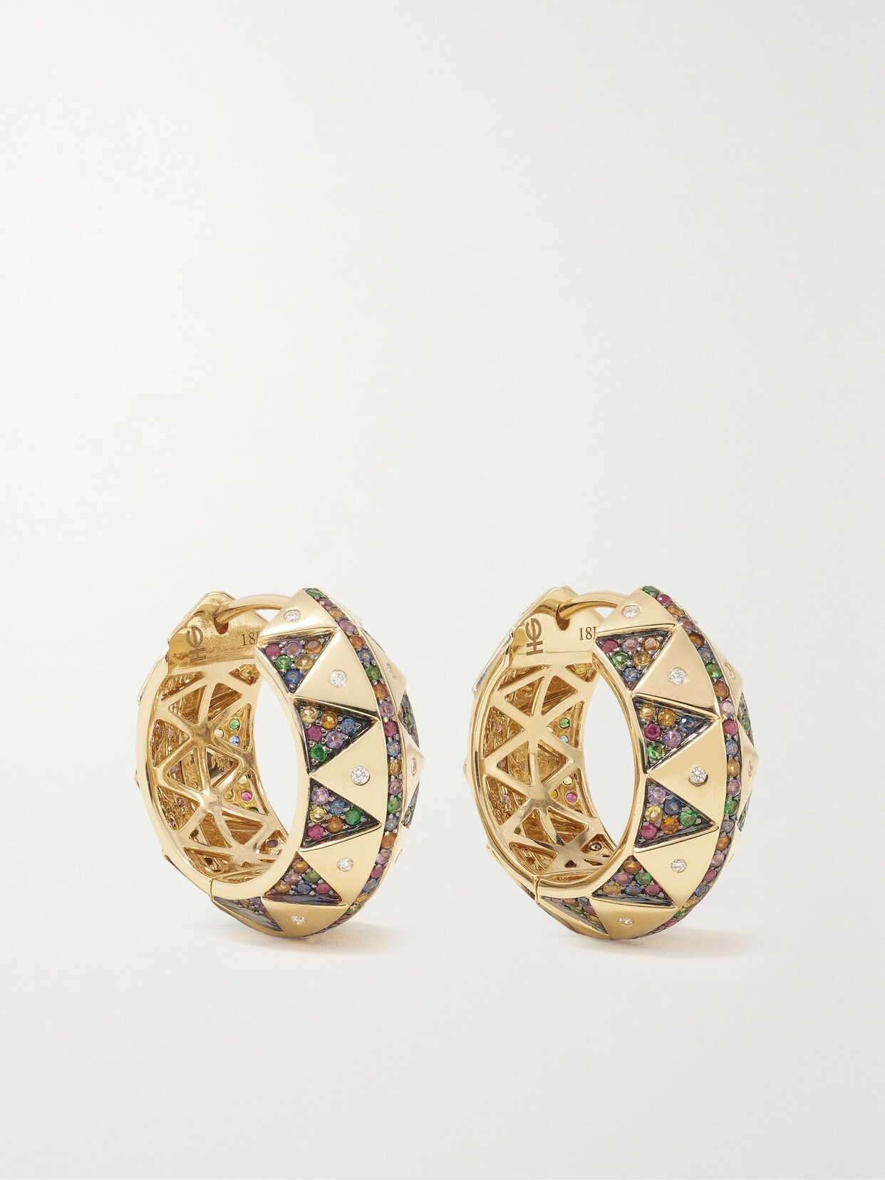 Harwell Godfrey 18kt Yellow Gold Talisman Rainbow Gemstone Chubby Hoops In Gold