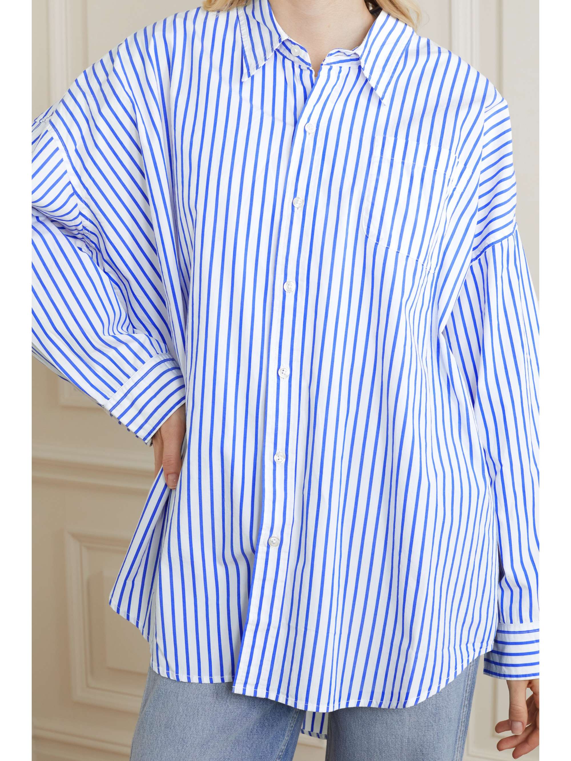 DENIMIST Oversized striped cotton-poplin shirt