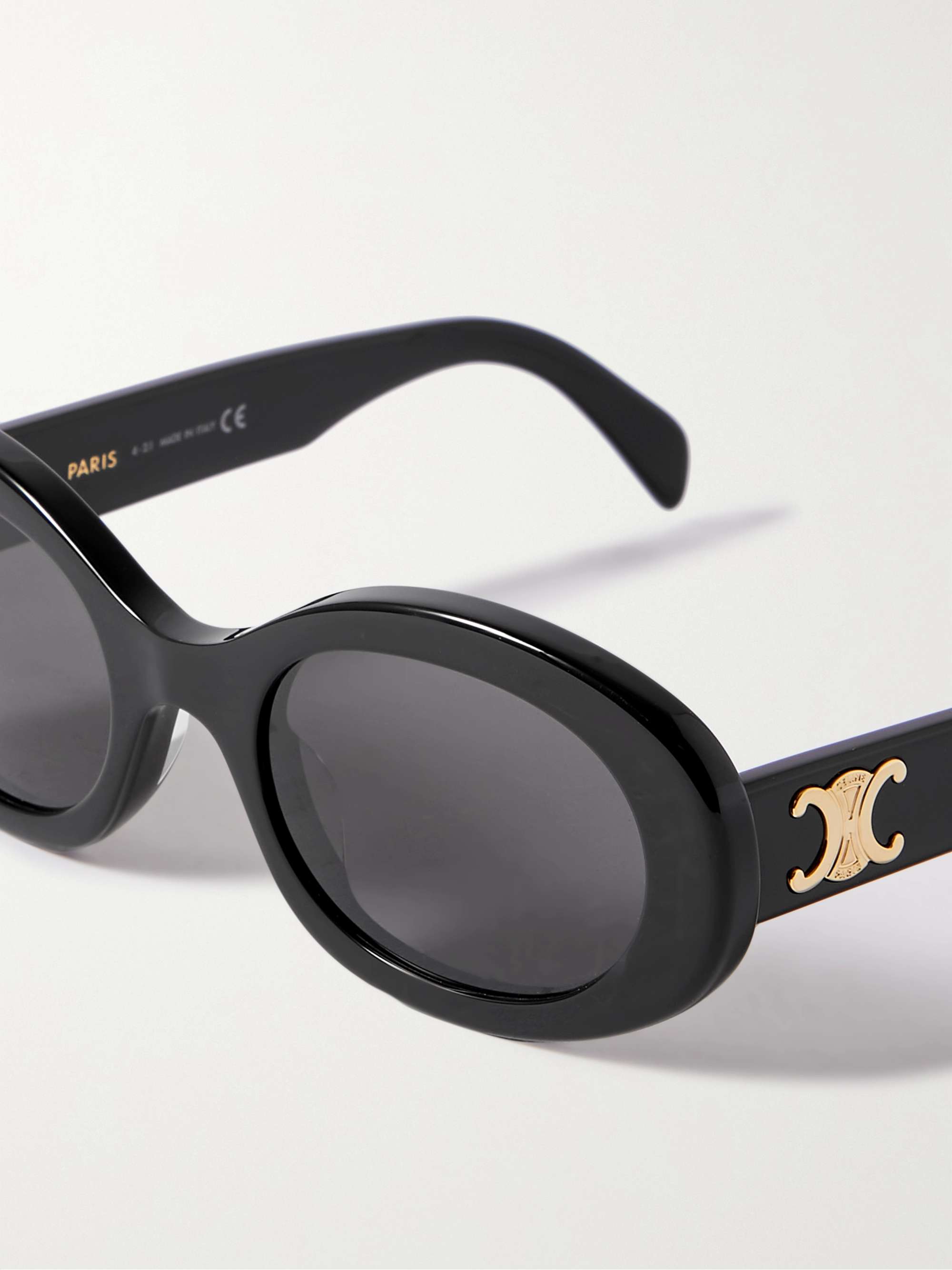 Celine Eyewear Triomphe oval frame Acetate Sunglasses Women Black Sunglasses