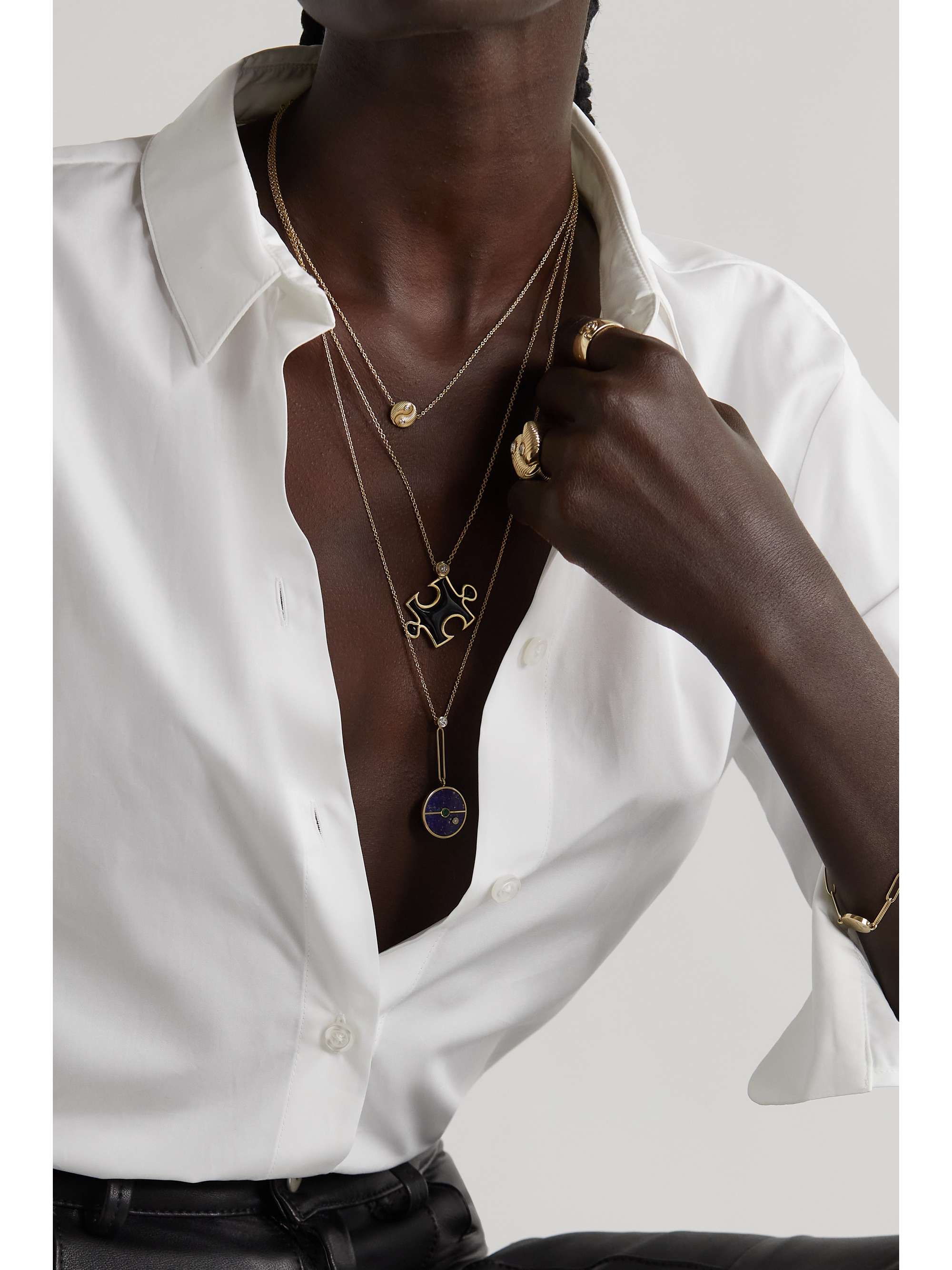 RETROUVAÍ Puzzle 14-karat gold, onyx and diamond necklace