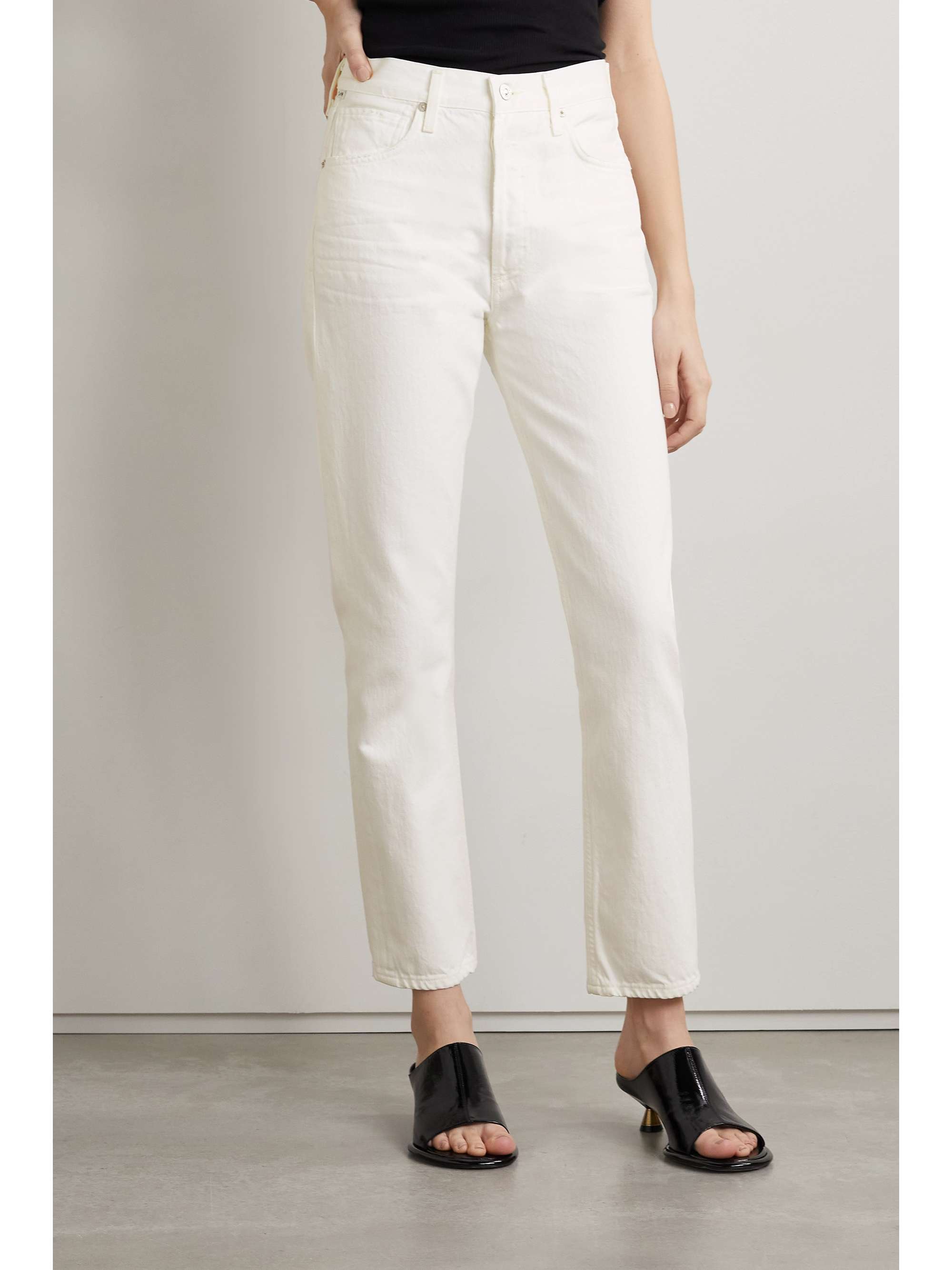 white high rise straight jeans
