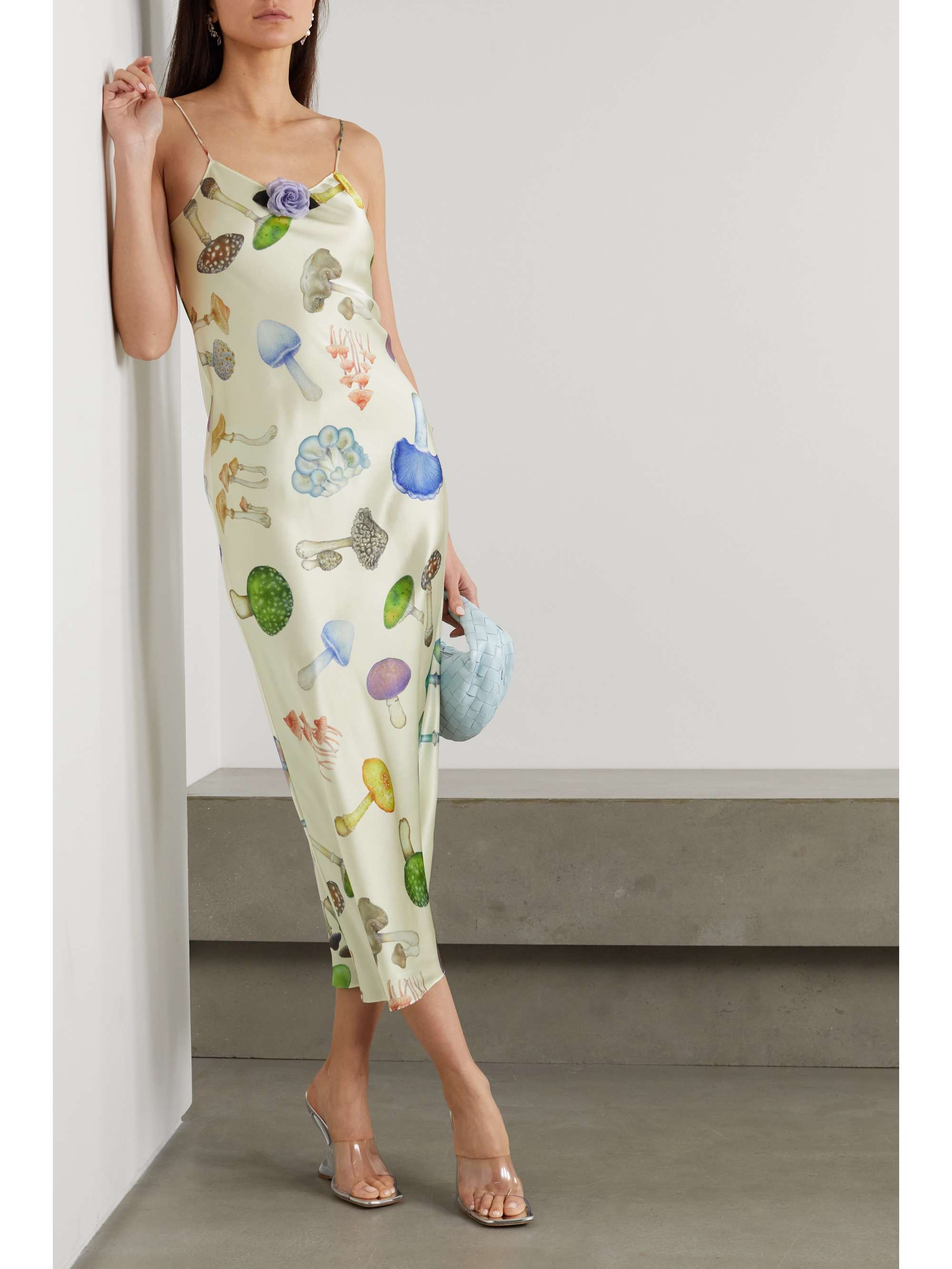White Embellished printed silk midi 