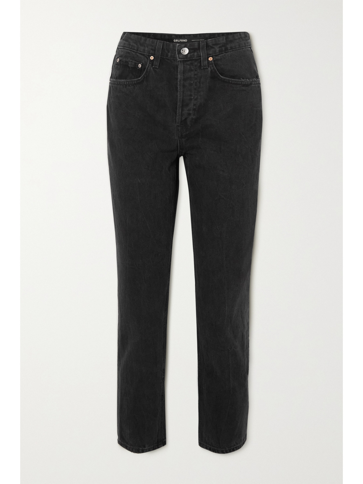 Grlfrnd Karolina Cropped High-rise Straight-leg Jeans In Black