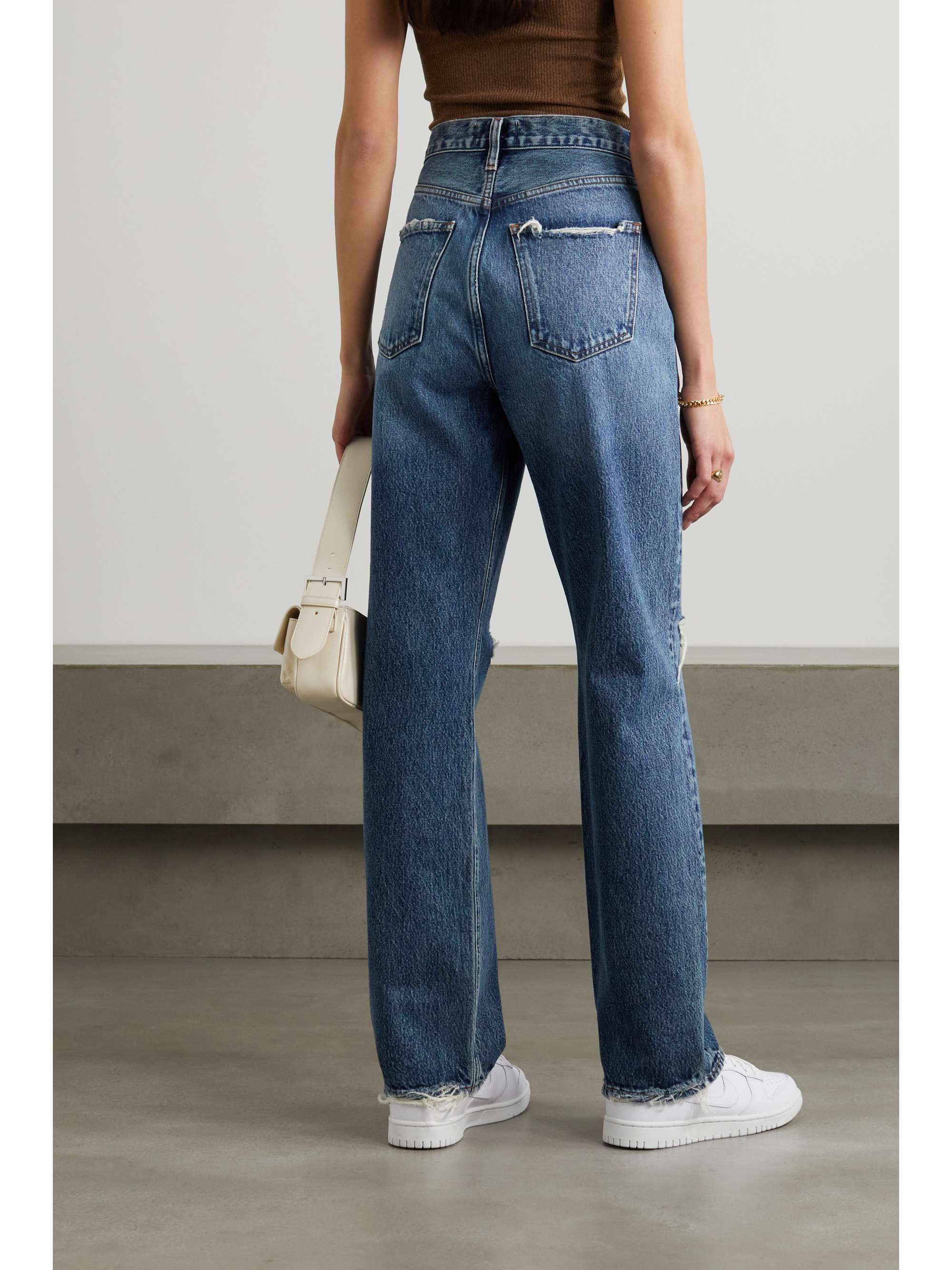 AGOLDE + NET SUSTAIN Mason distressed high-rise straight-leg organic jeans