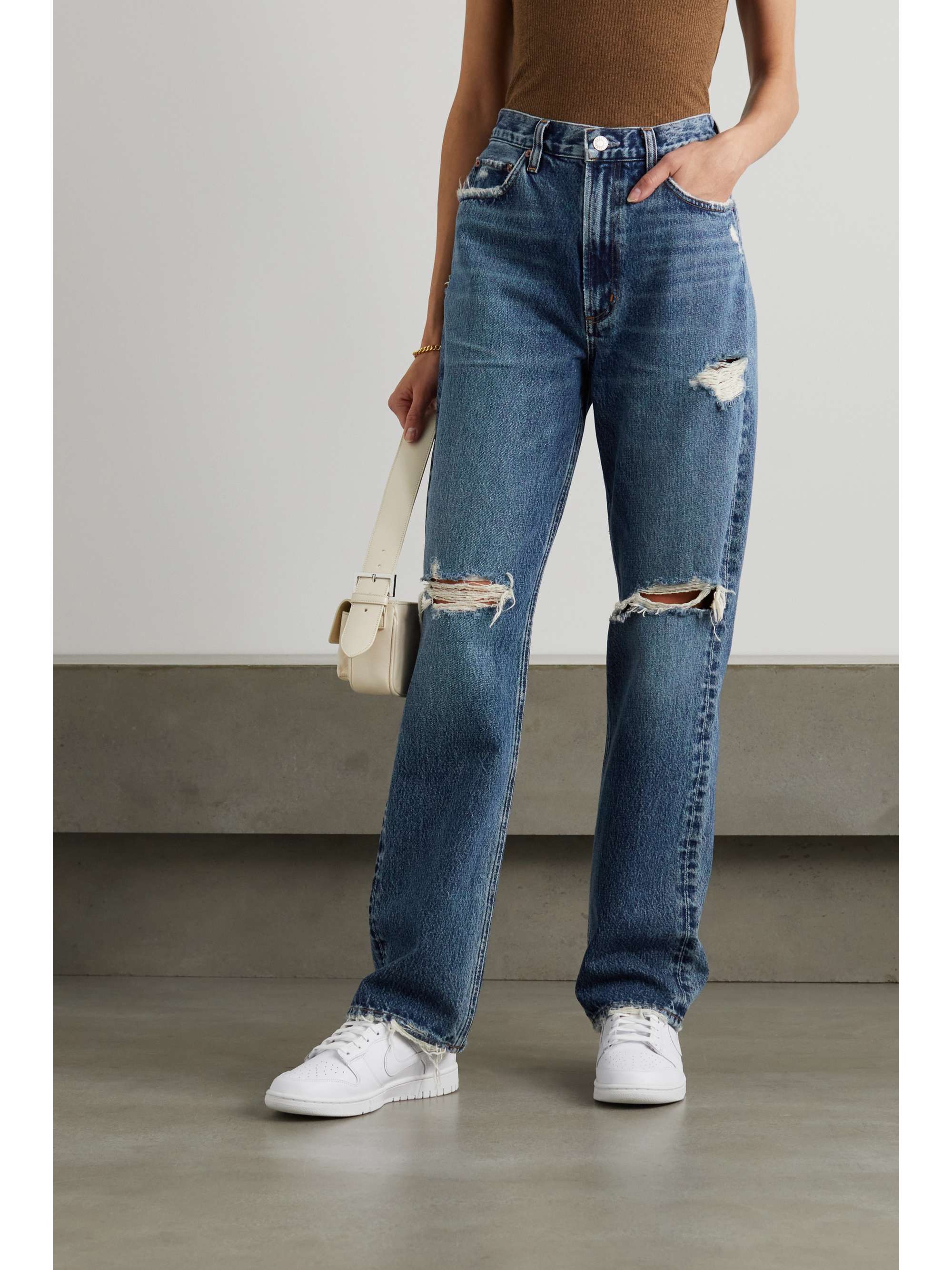 AGOLDE + NET SUSTAIN Mason distressed high-rise straight-leg organic jeans