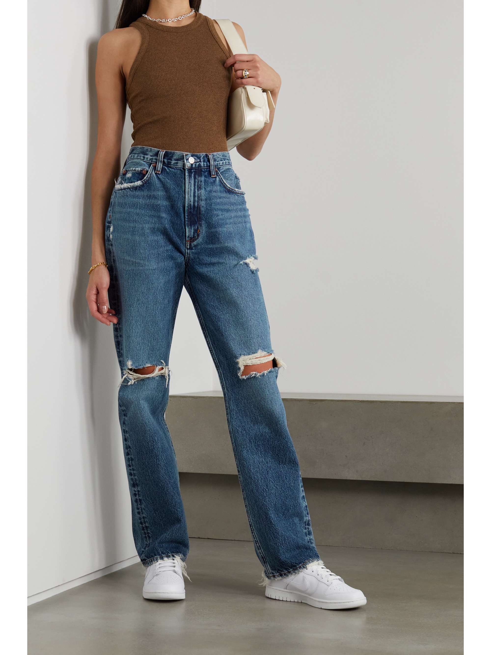 AGOLDE + NET SUSTAIN Mason distressed high-rise straight-leg organic jeans