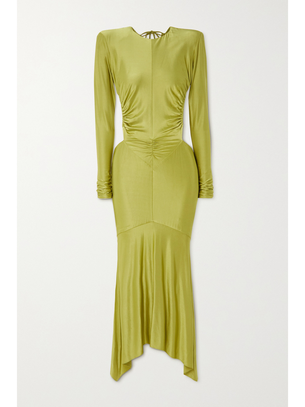 ALEXANDRE VAUTHIER OPEN-BACK CRYSTAL-EMBELLISHED TIE-DETAILED STRETCH-JERSEY MIDI DRESS