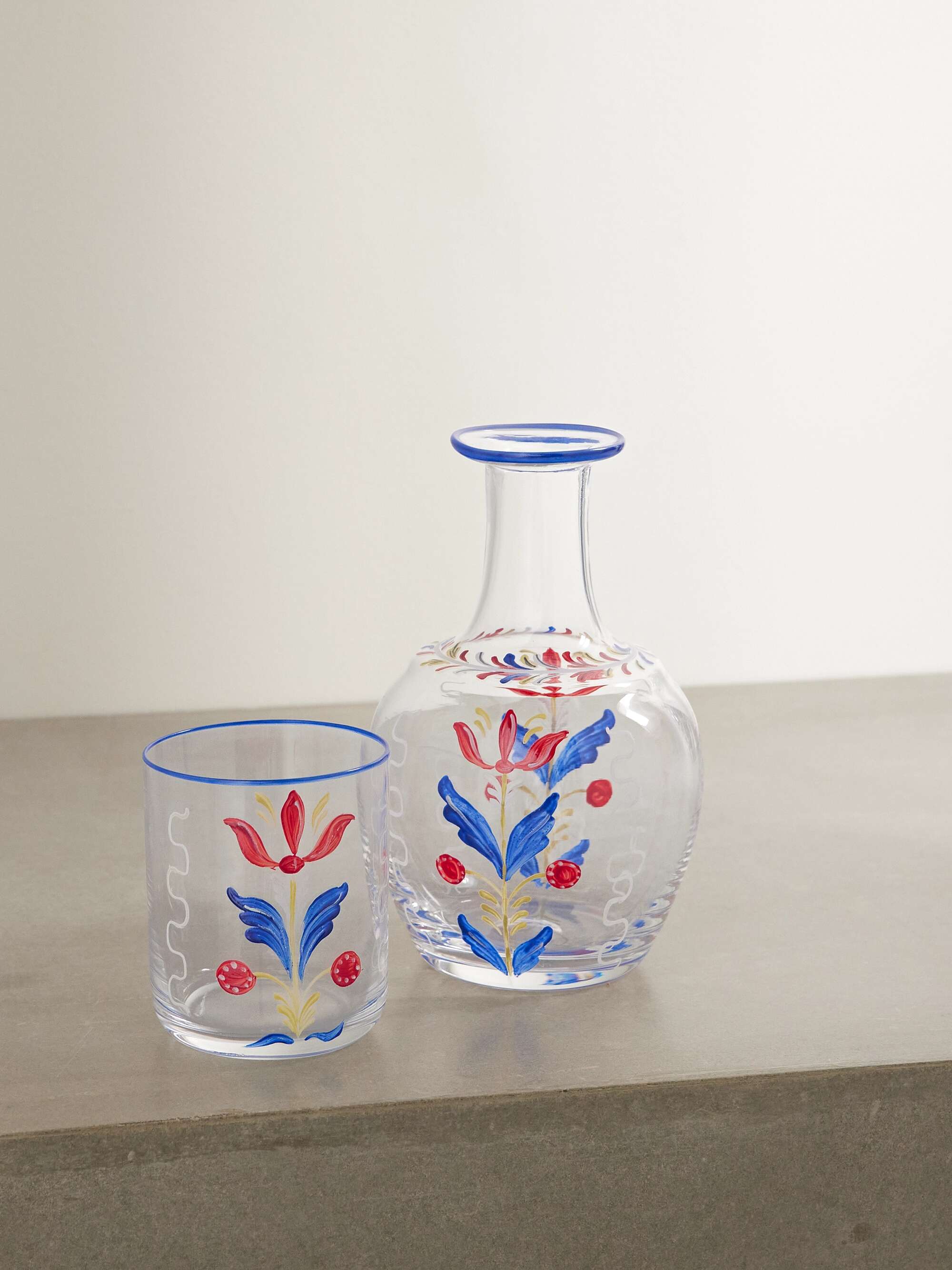 CABANA Bucaneve painted carafe and water glass set