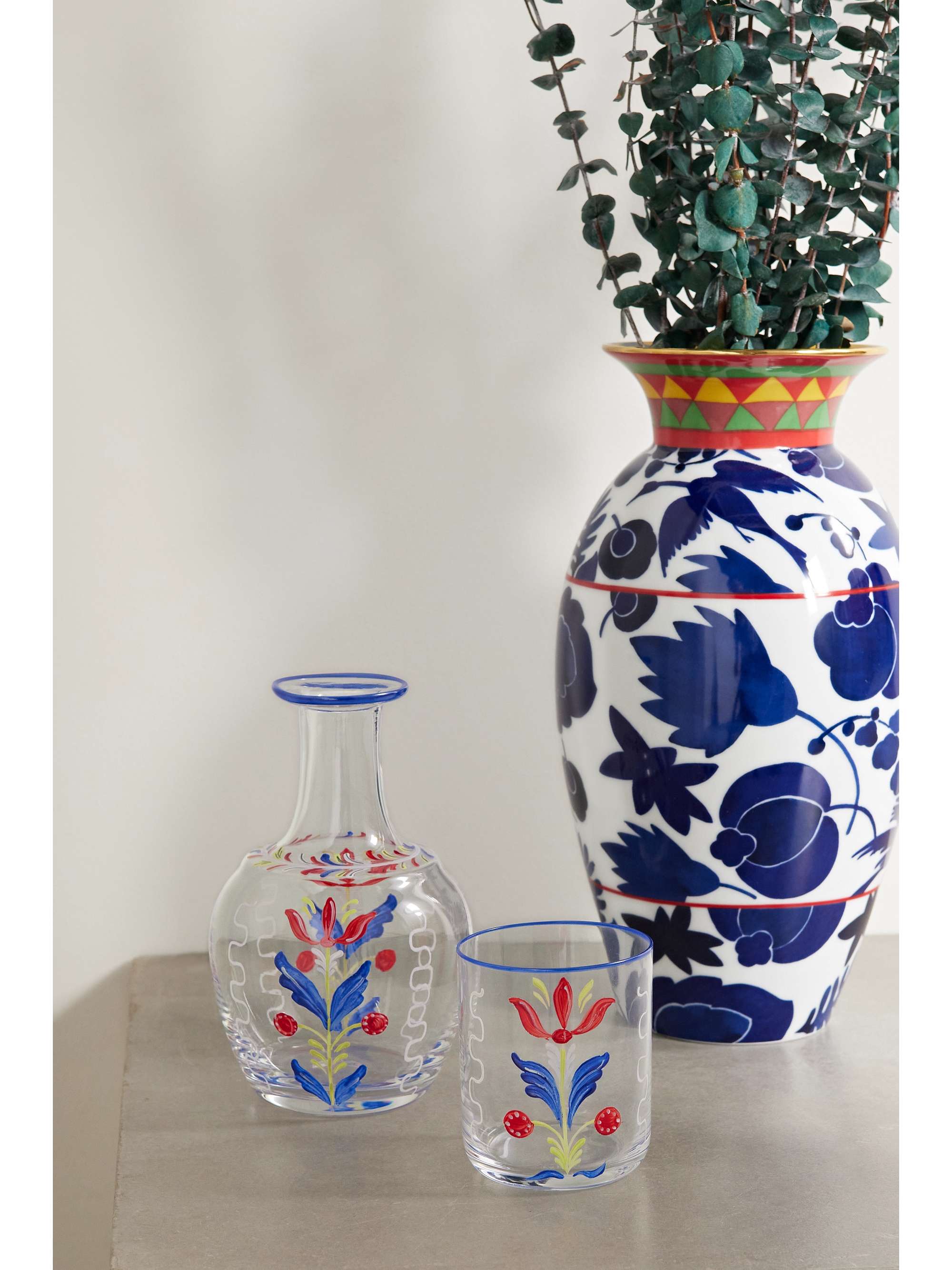 CABANA Bucaneve painted carafe and water glass set