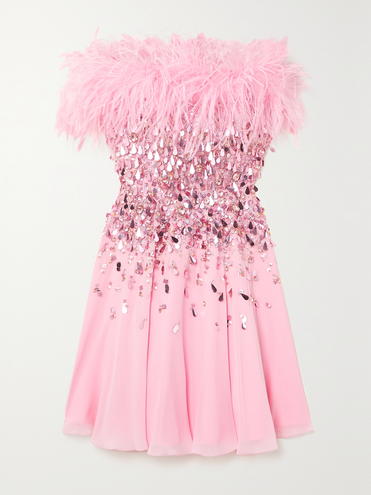 Jenny Packham Pearl Feather-trimmed Embellished Silk-chiffon Mini Dress