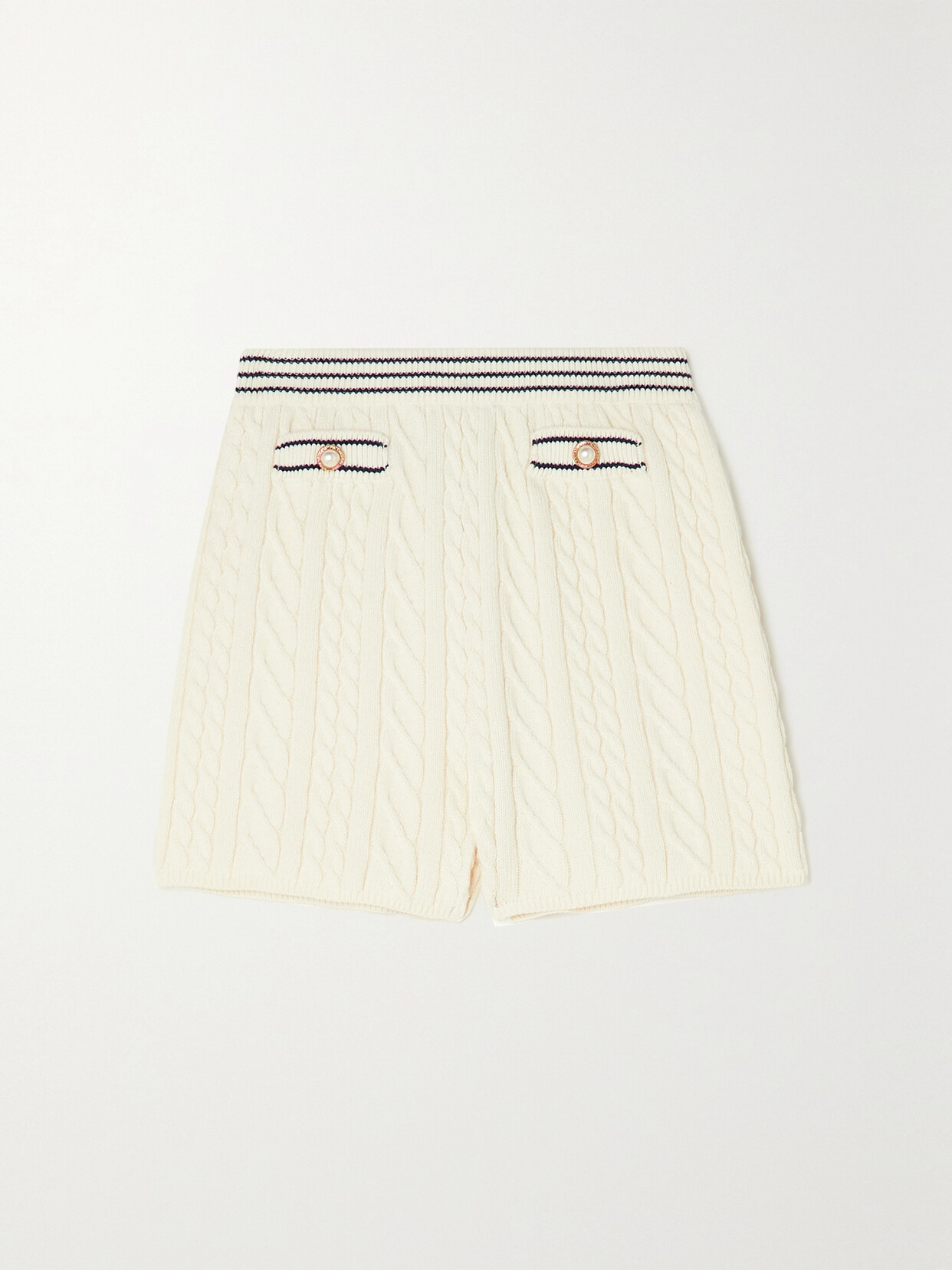 Alessandra Rich Embellished Cable-knit Cotton-blend Shorts