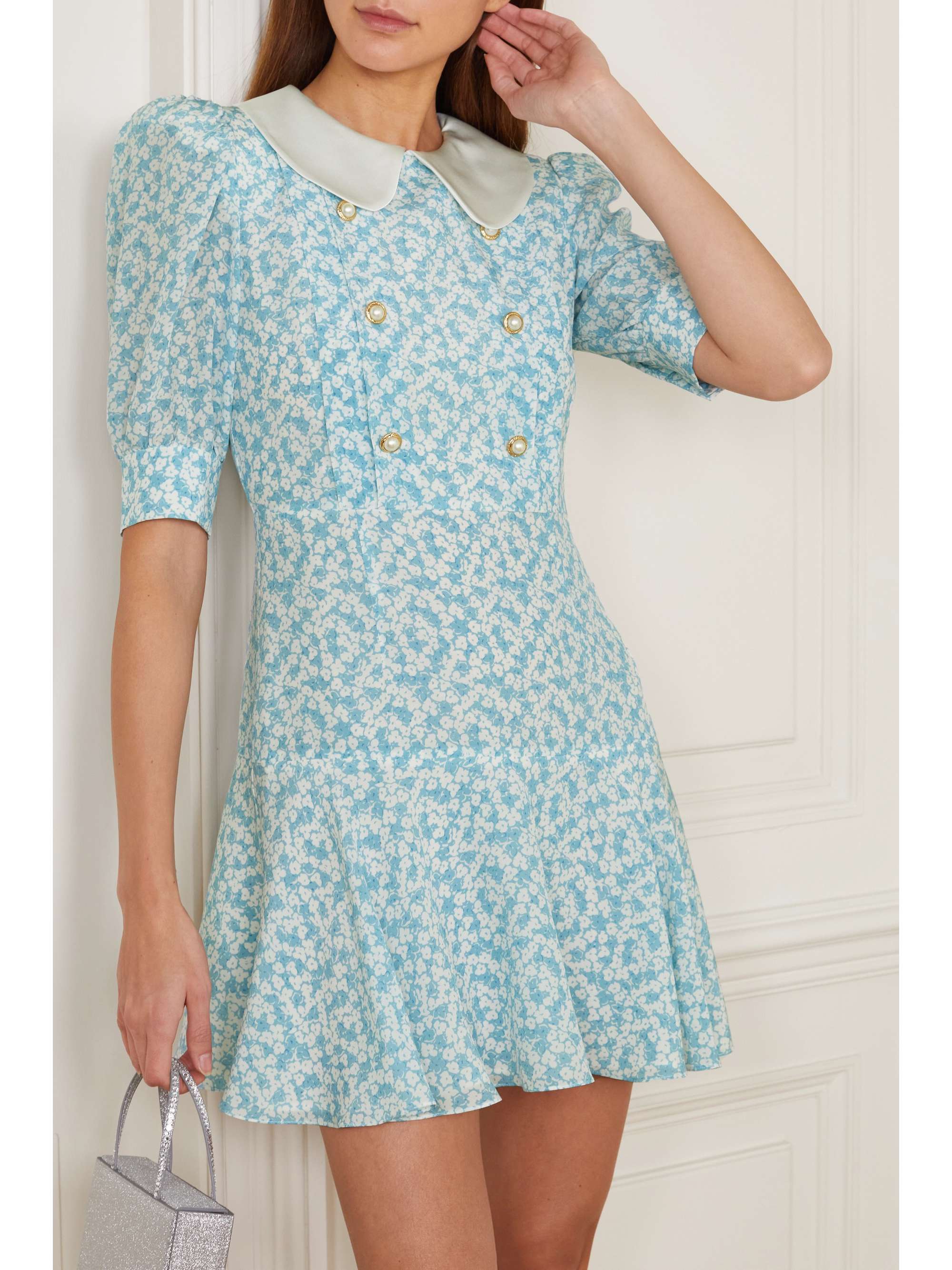 ALESSANDRA RICH Floral-print satin-trimmed silk mini dress