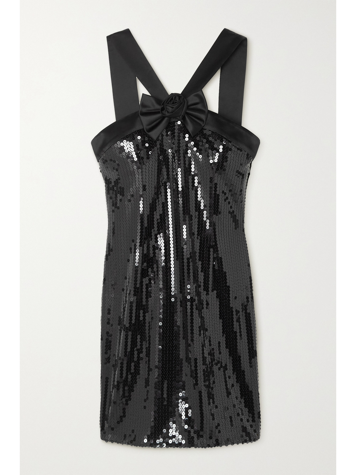 Alessandra Rich Bow-detailed Silk Satin-trimmed Sequined Chiffon Mini Dress - Black