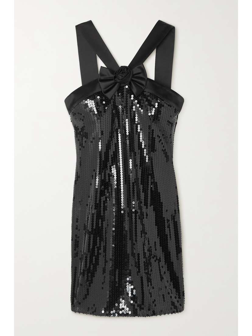 Alessandra Rich Bow-detailed Silk Satin-trimmed Sequined Chiffon Mini Dress