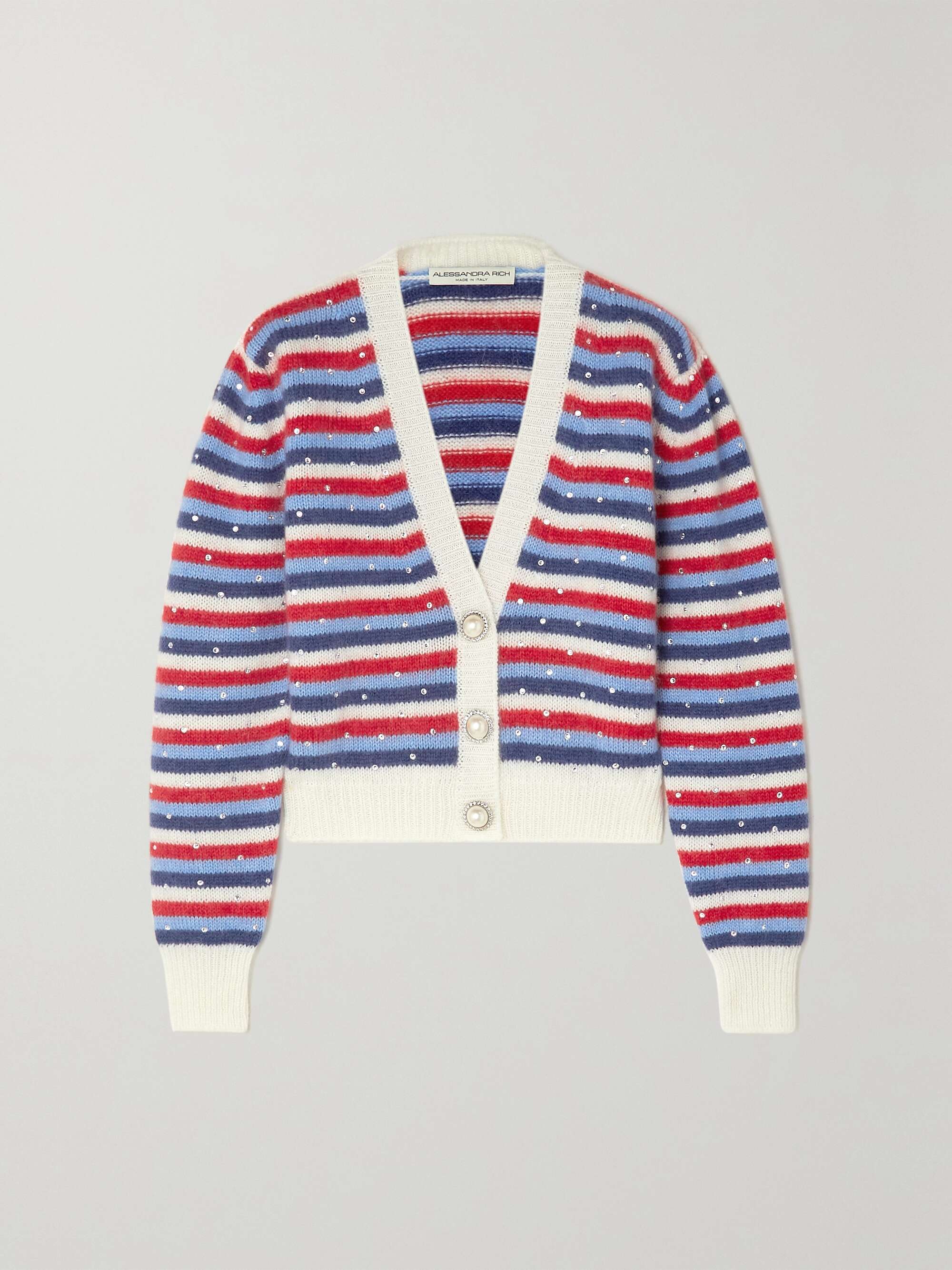ALESSANDRA RICH Cropped embellished striped mohair-blend cardigan |  NET-A-PORTER