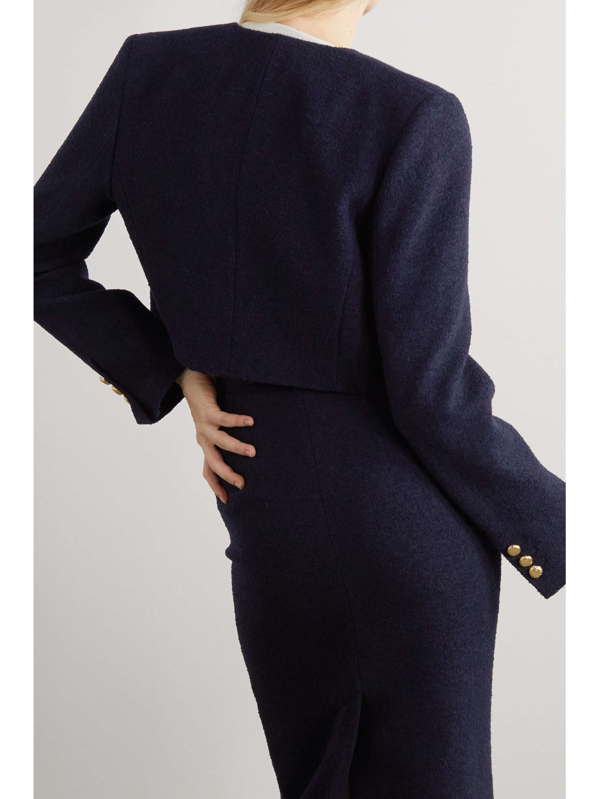 ALESSANDRA RICH Cropped button-embellished wool-blend bouclé-tweed blazer