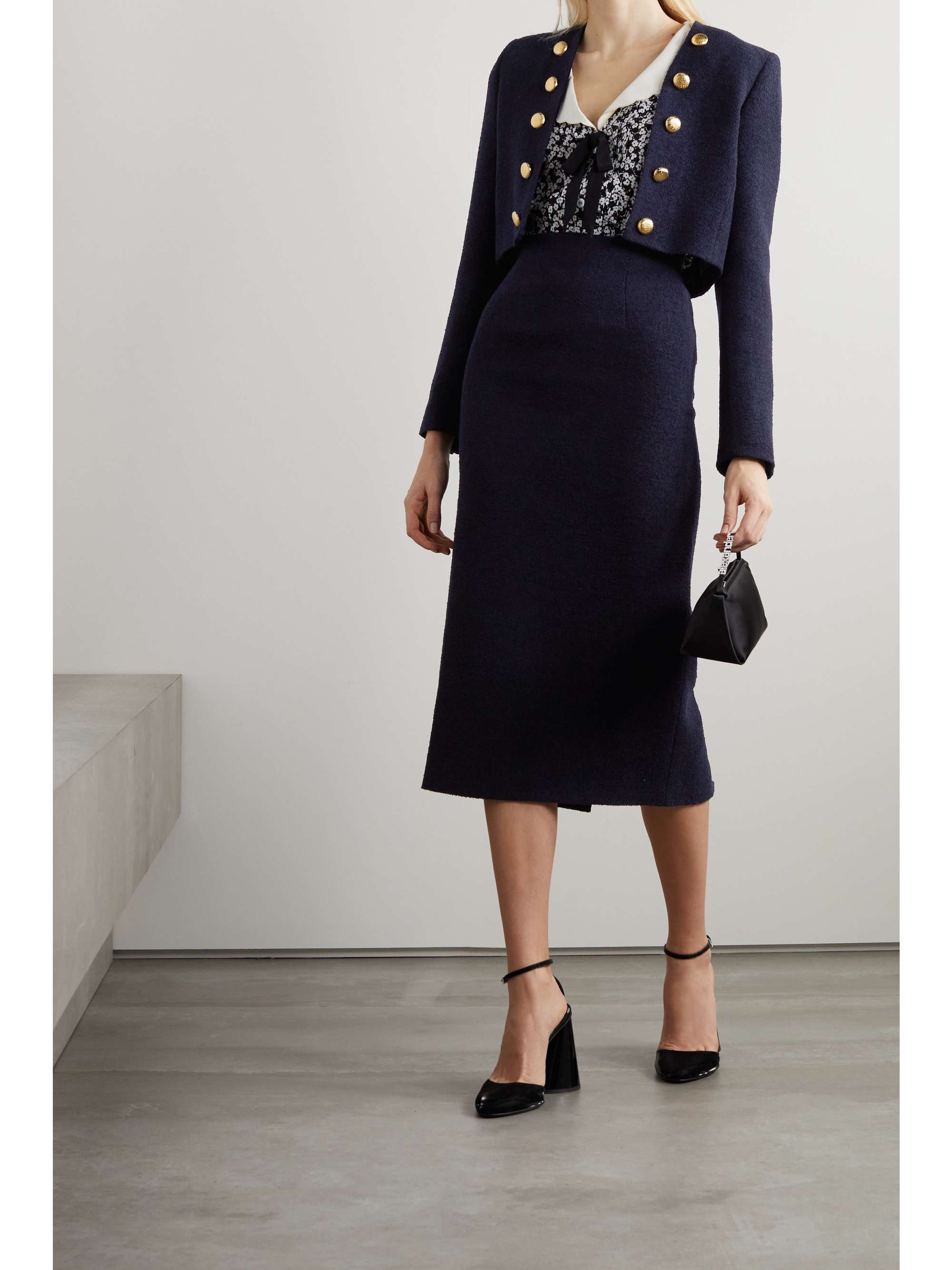 ALESSANDRA RICH Cropped button-embellished wool-blend bouclé-tweed blazer