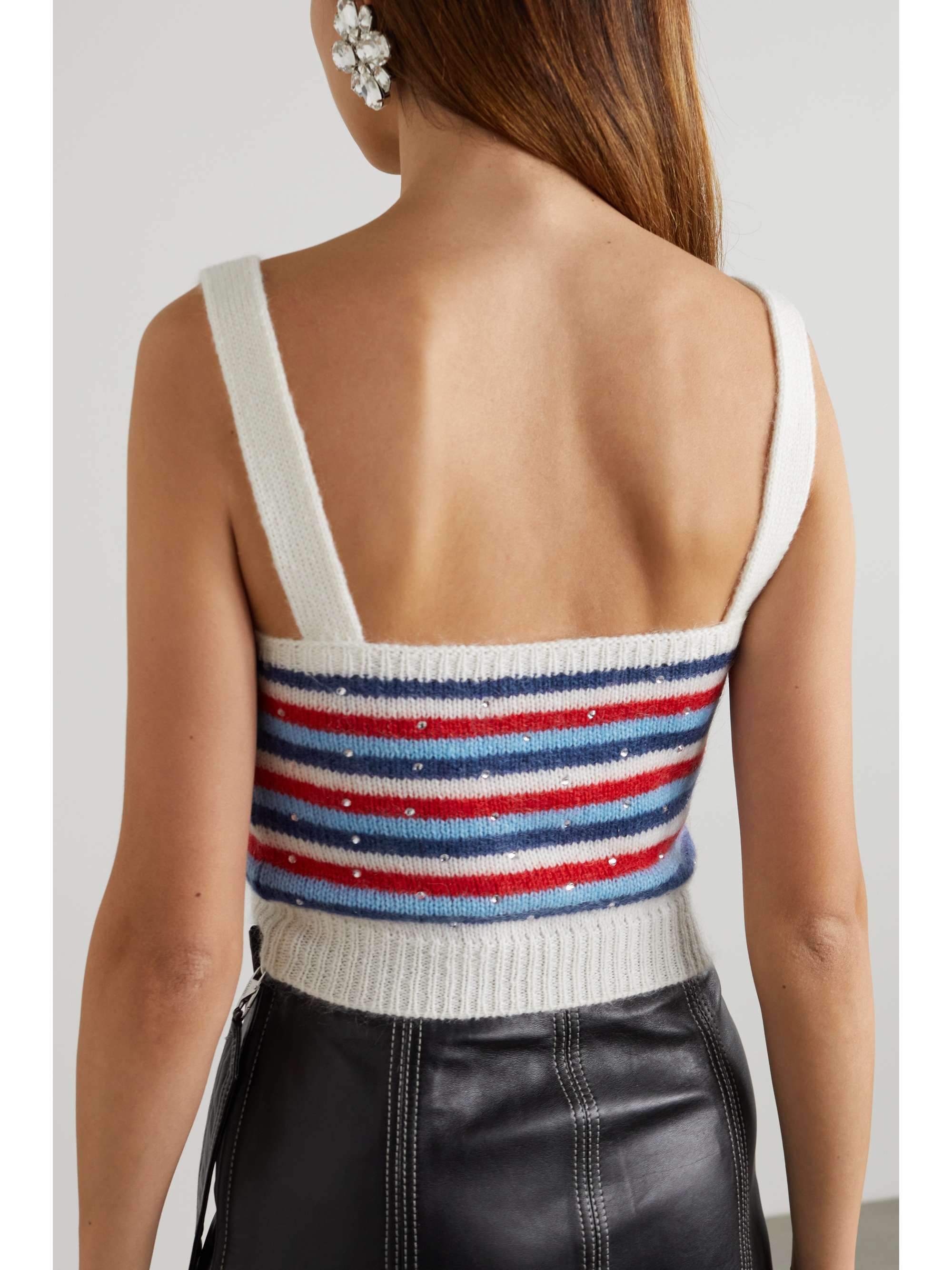 ALESSANDRA RICH Cropped embellished striped mohair-blend top
