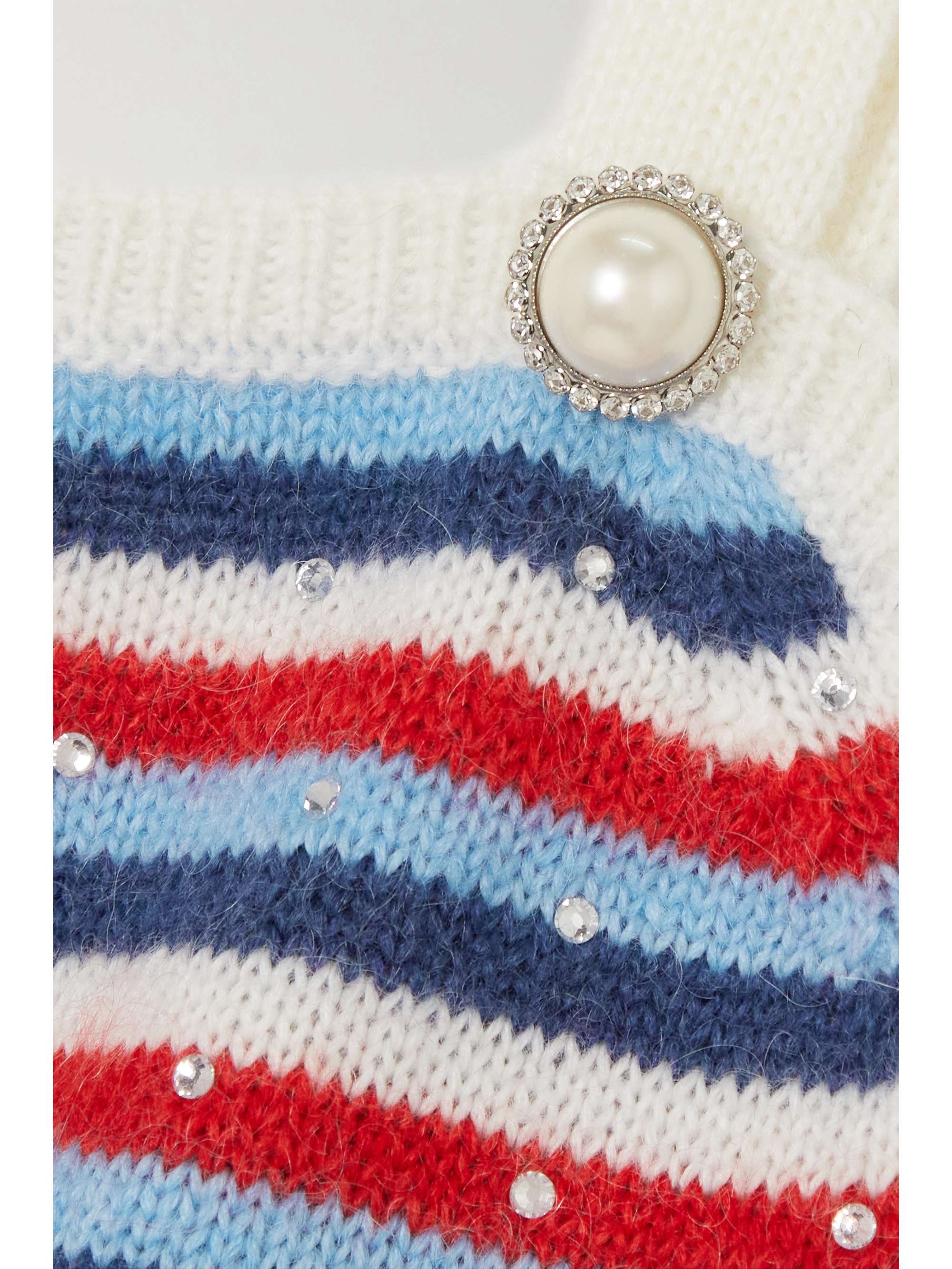 ALESSANDRA RICH Cropped embellished striped mohair-blend top