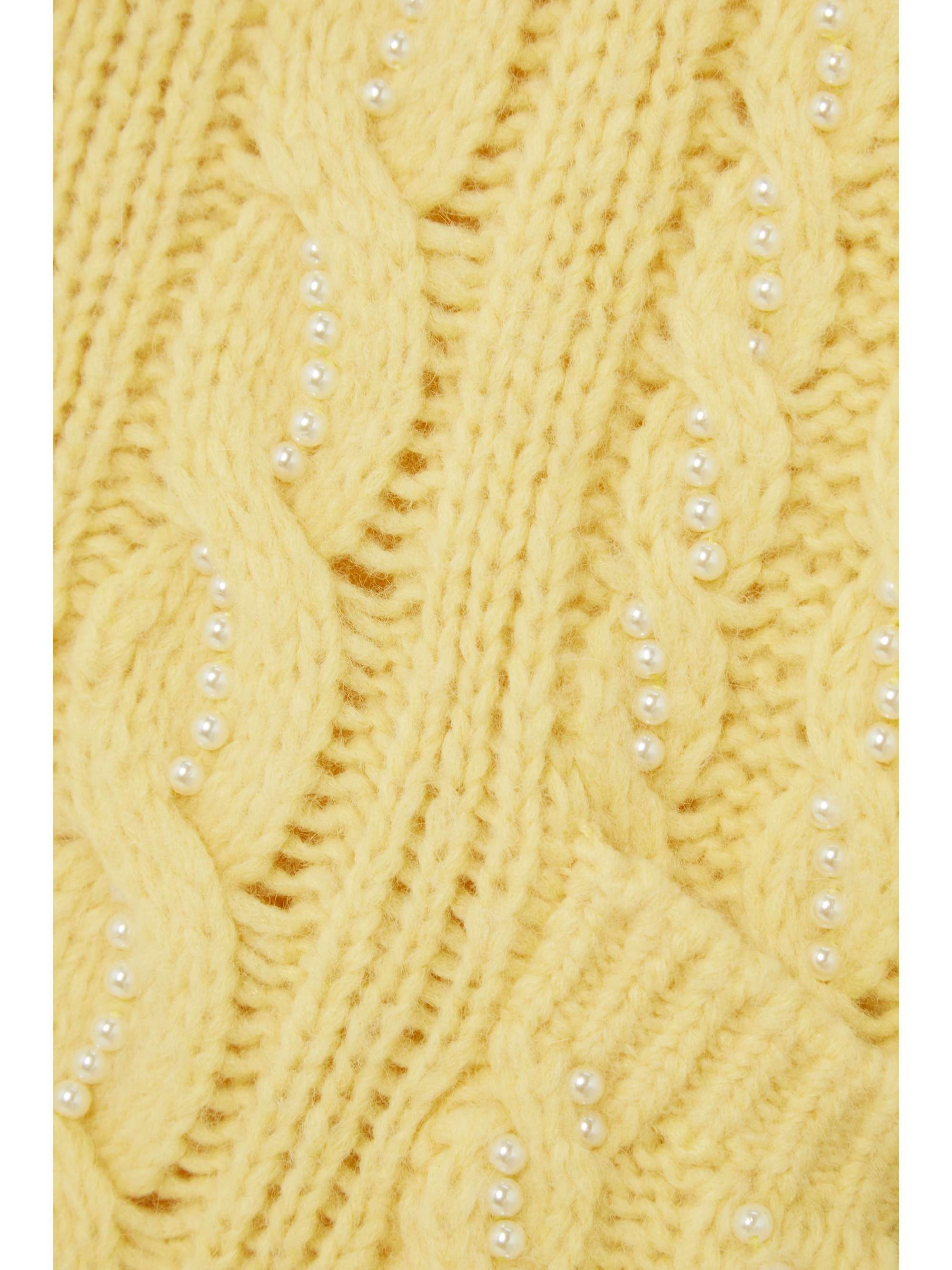ALESSANDRA RICH Faux pearl-embellished cable-knit alpaca-blend cardigan