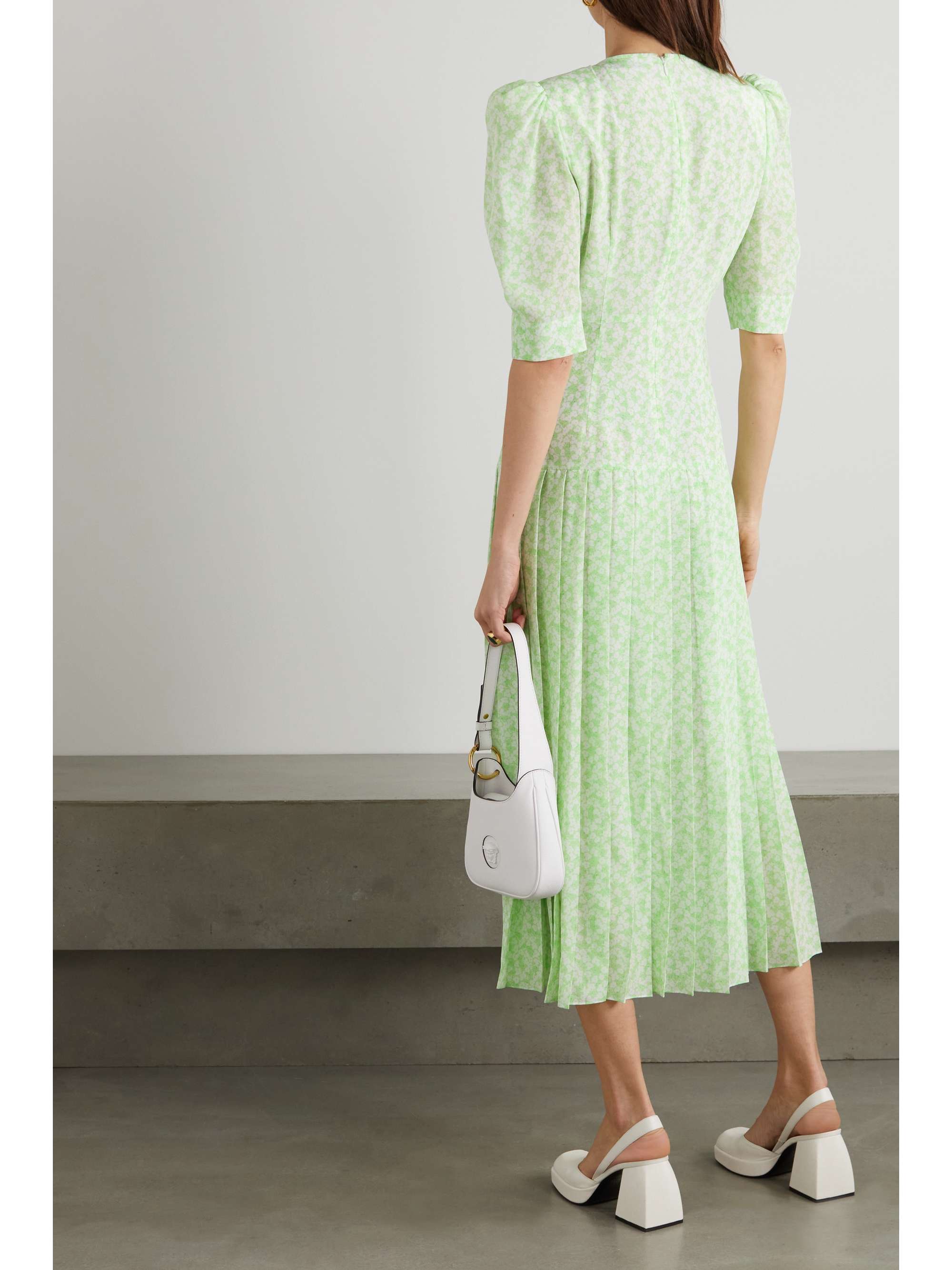 ALESSANDRA RICH Pleated floral-print silk crepe de chine midi dress
