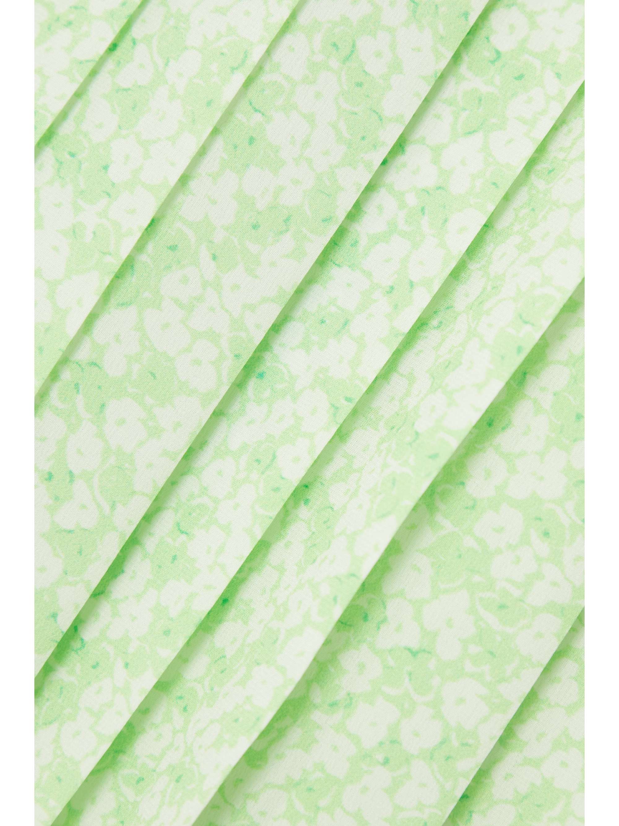 ALESSANDRA RICH Pleated floral-print silk crepe de chine midi dress