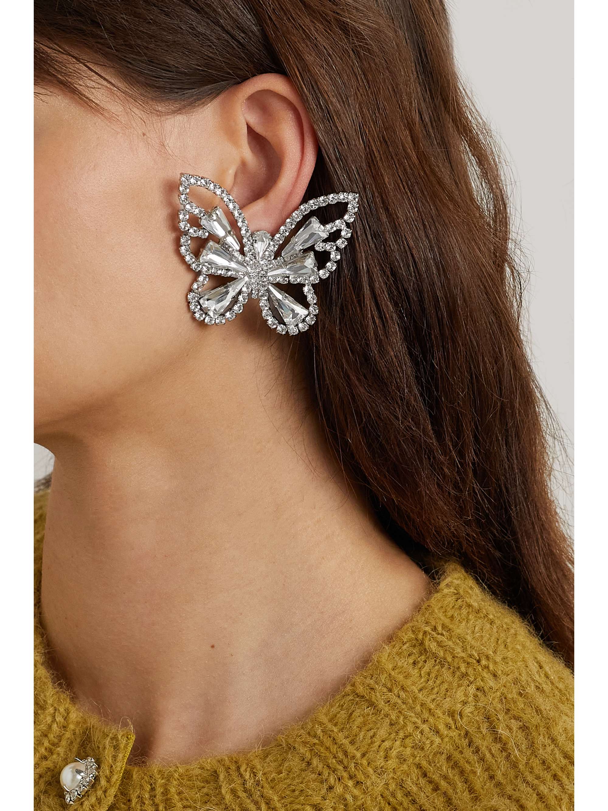 ALESSANDRA RICH Silvertone crystal clip earrings NETAPORTER
