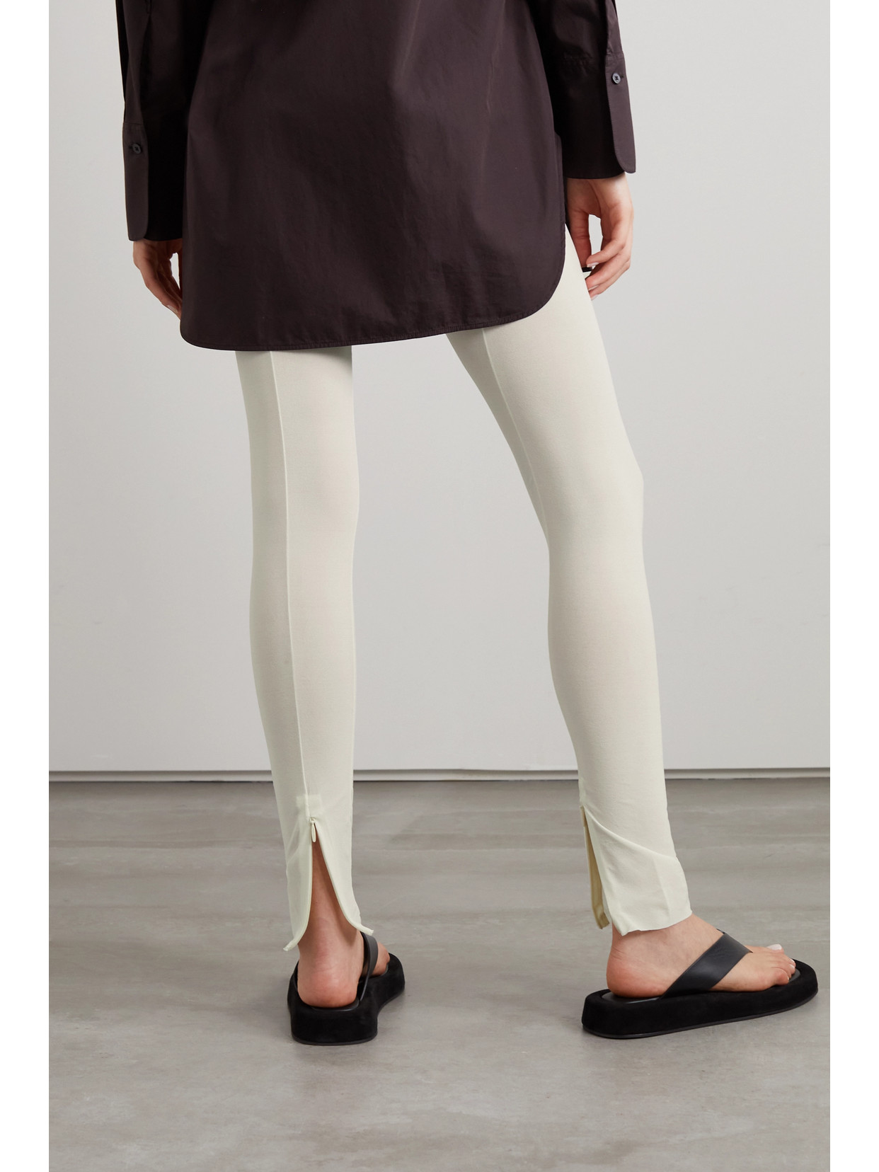 The Row Fraidy Stretch-silk Jersey Leggings In Off-white