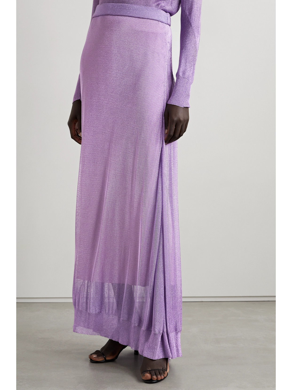 The Row Girela Open-knit Lurex Maxi Skirt In Purple