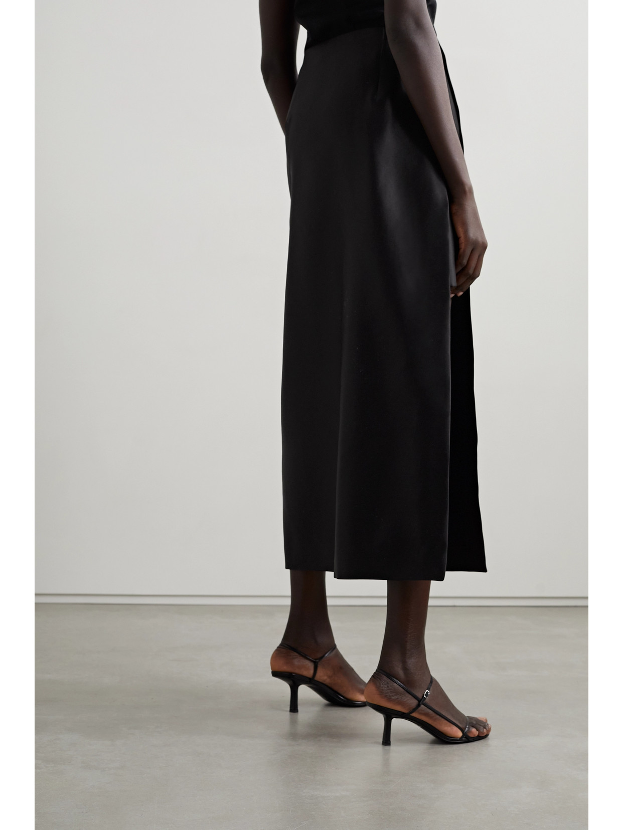The Row Kanita Layered Silk-satin Midi Skirt In Black