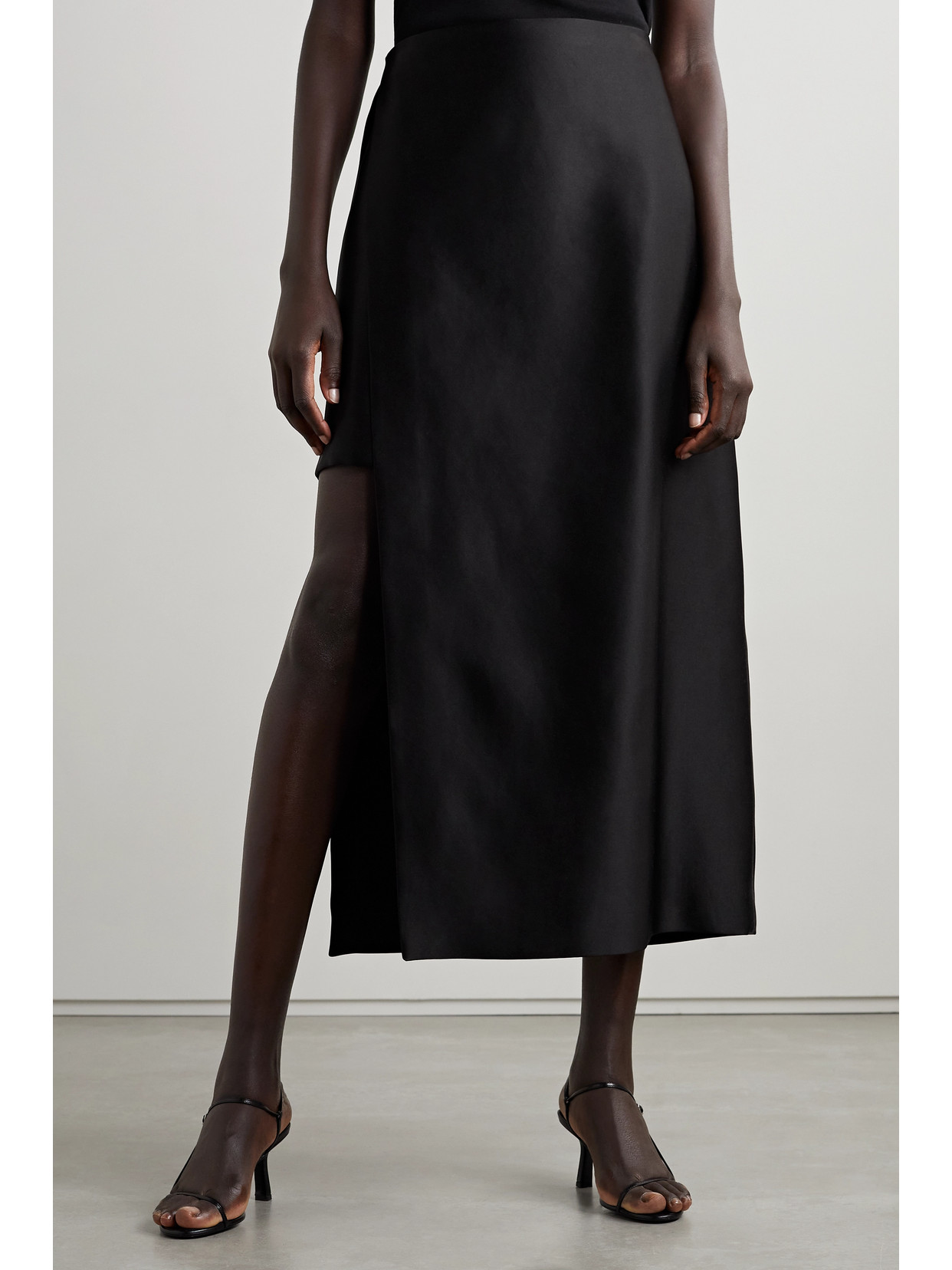 The Row Kanita Layered Silk-satin Midi Skirt In Black
