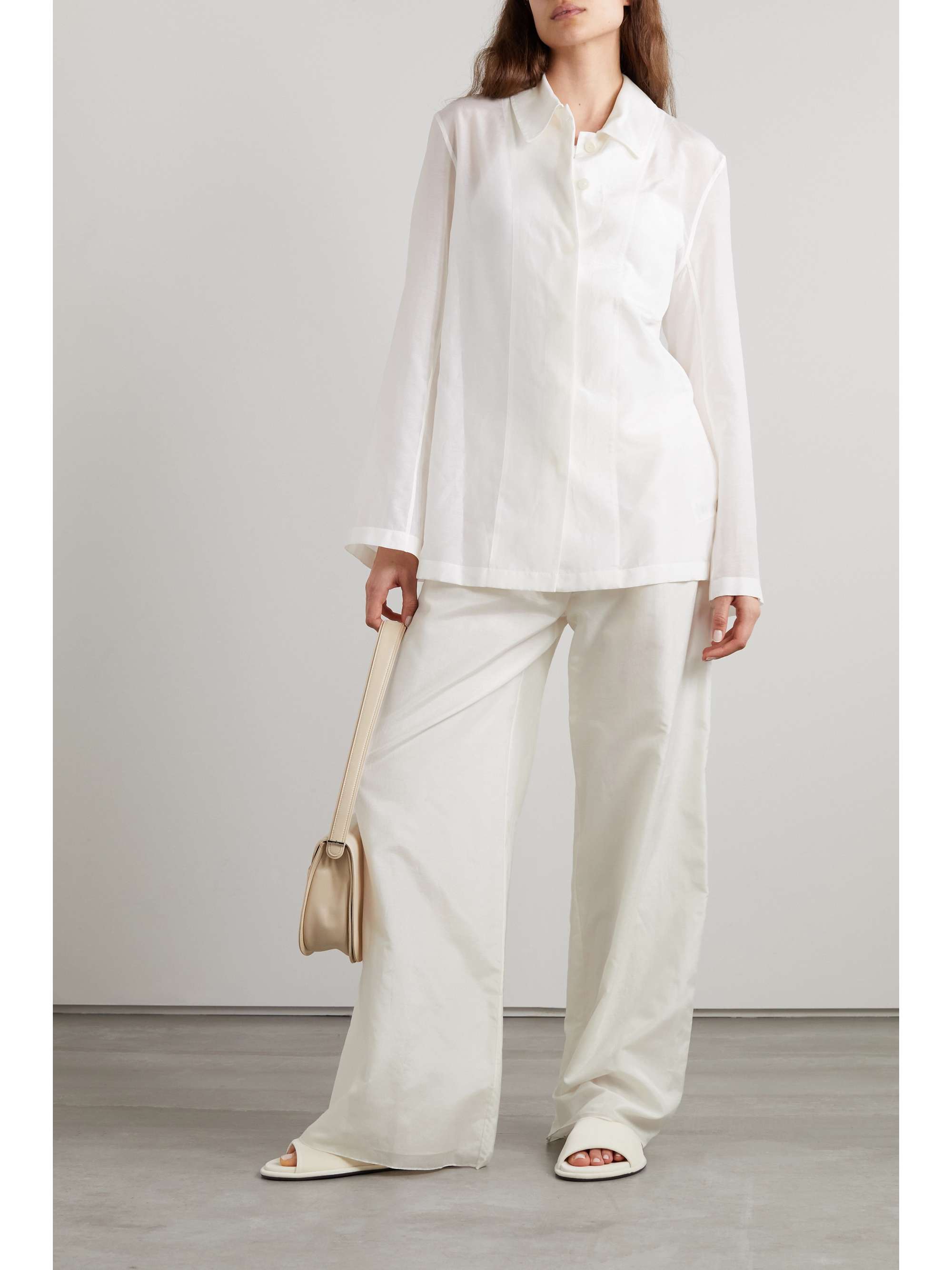 White Andres cotton and silk-blend poplin wide-leg pants | THE ROW ...